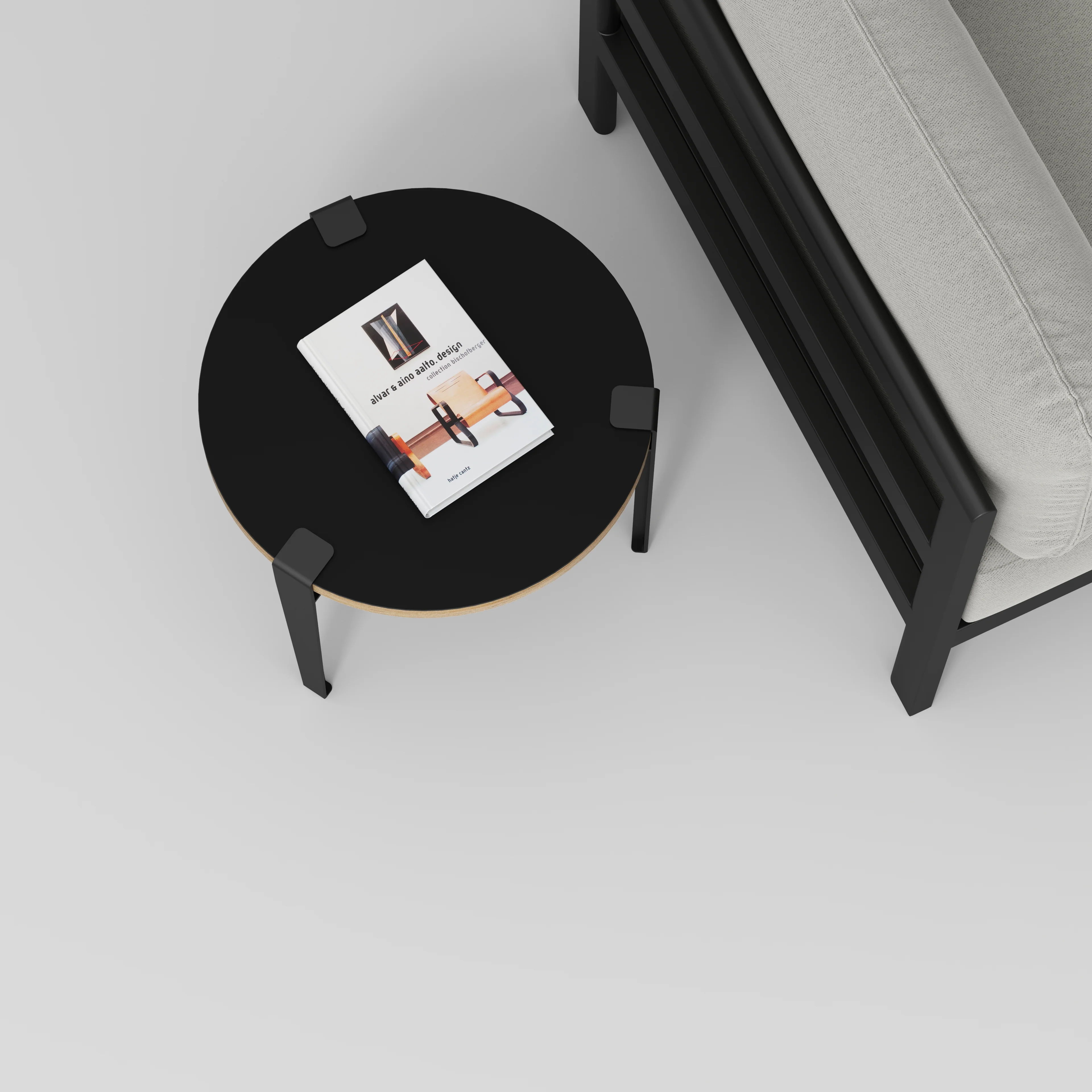 Plywood Round Side Table with Black Tiptoe Legs - Formica Diamond Black - 500(dia) x 430(h) - Image 3