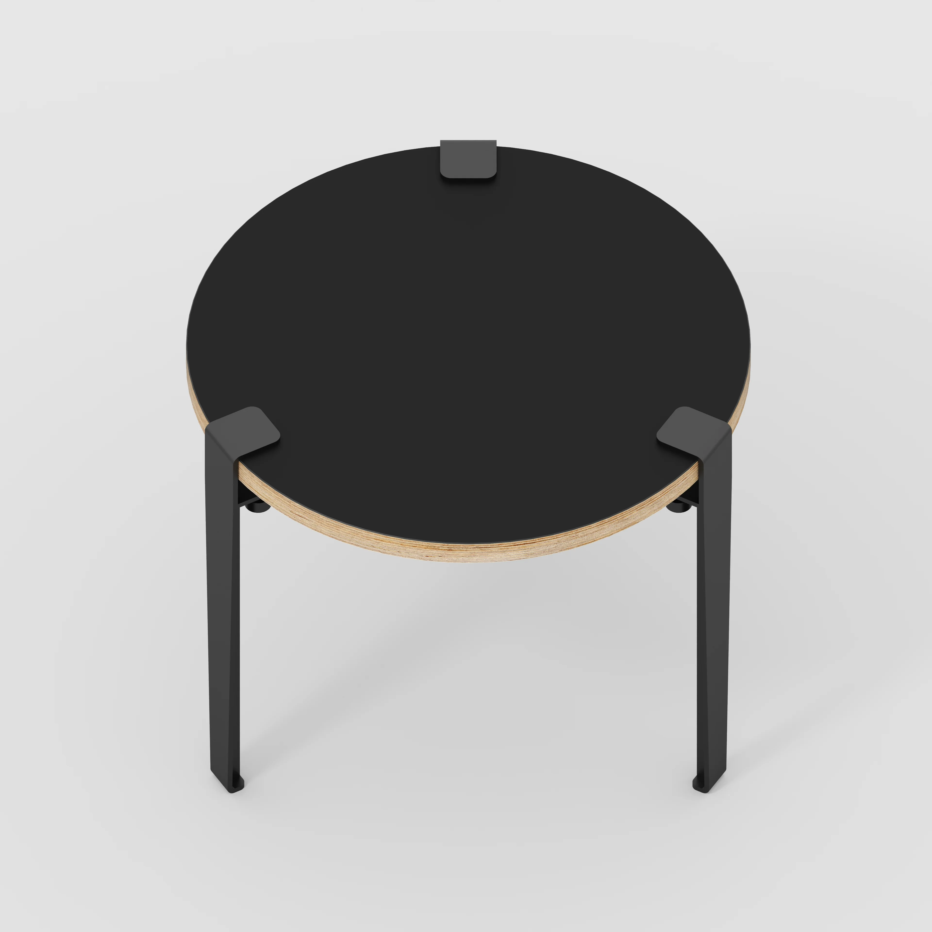 Plywood Round Side Table with Black Tiptoe Legs - Formica Diamond Black - 500(dia) x 430(h) - Image 5