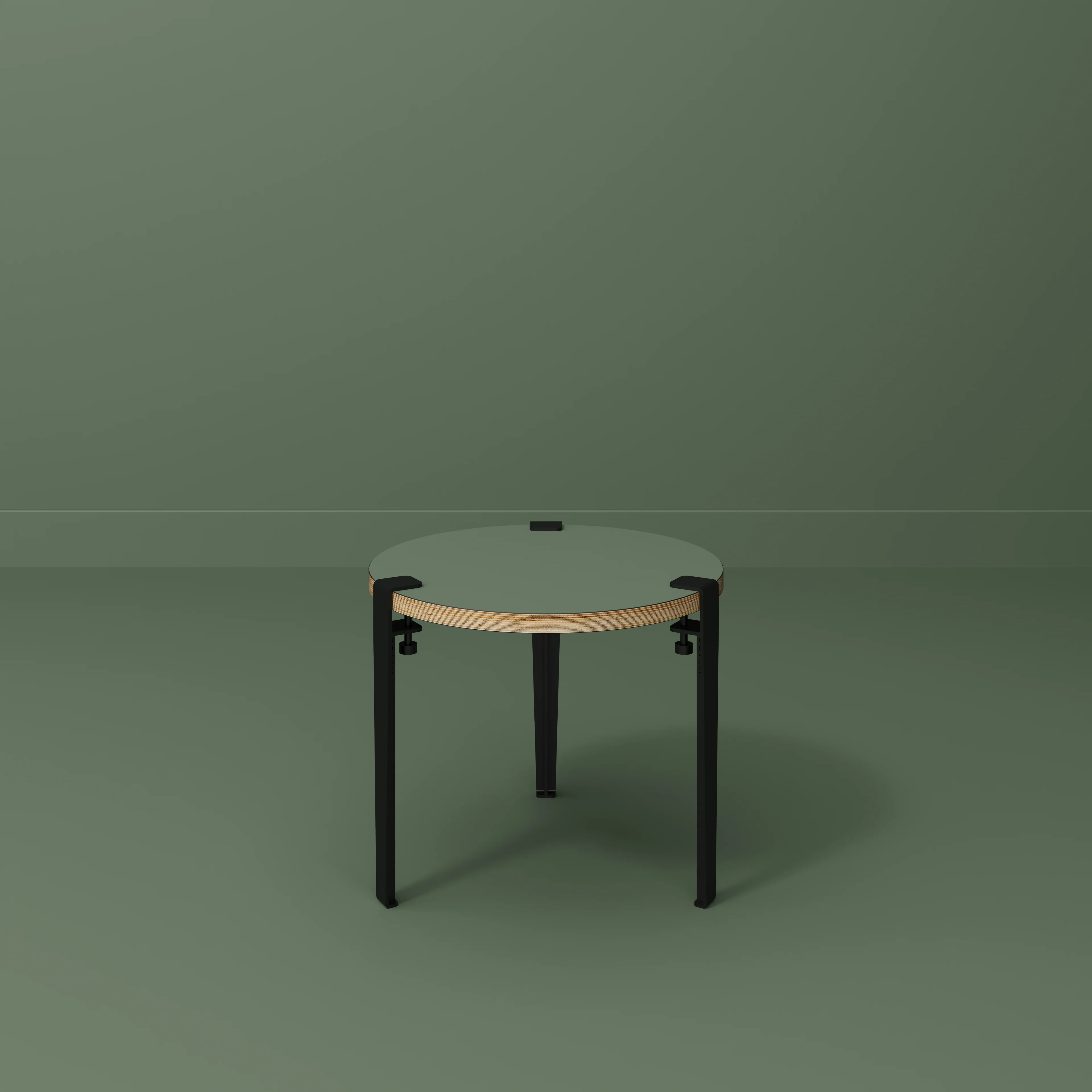 Plywood Round Side Table with Black Tiptoe Legs - Formica Green Slate - 500(dia) x 430(h) - Image 2