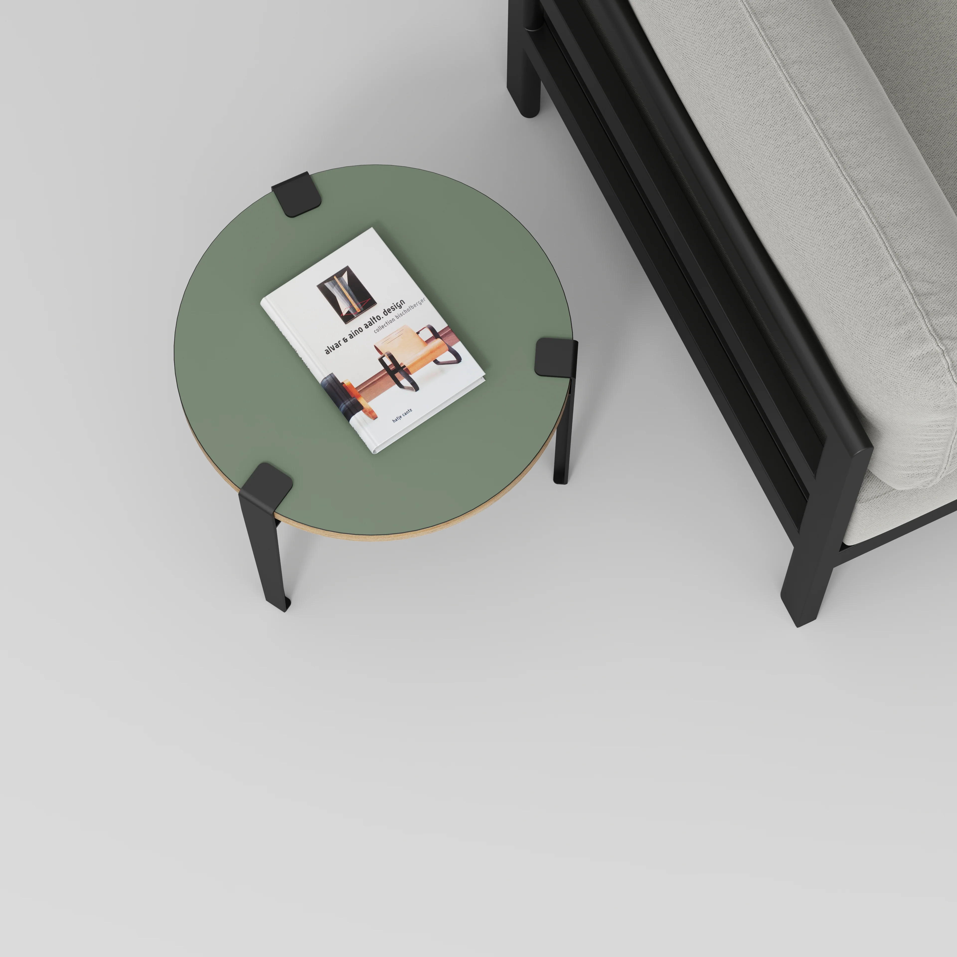 Plywood Round Side Table with Black Tiptoe Legs - Formica Green Slate - 500(dia) x 430(h) - Image 3
