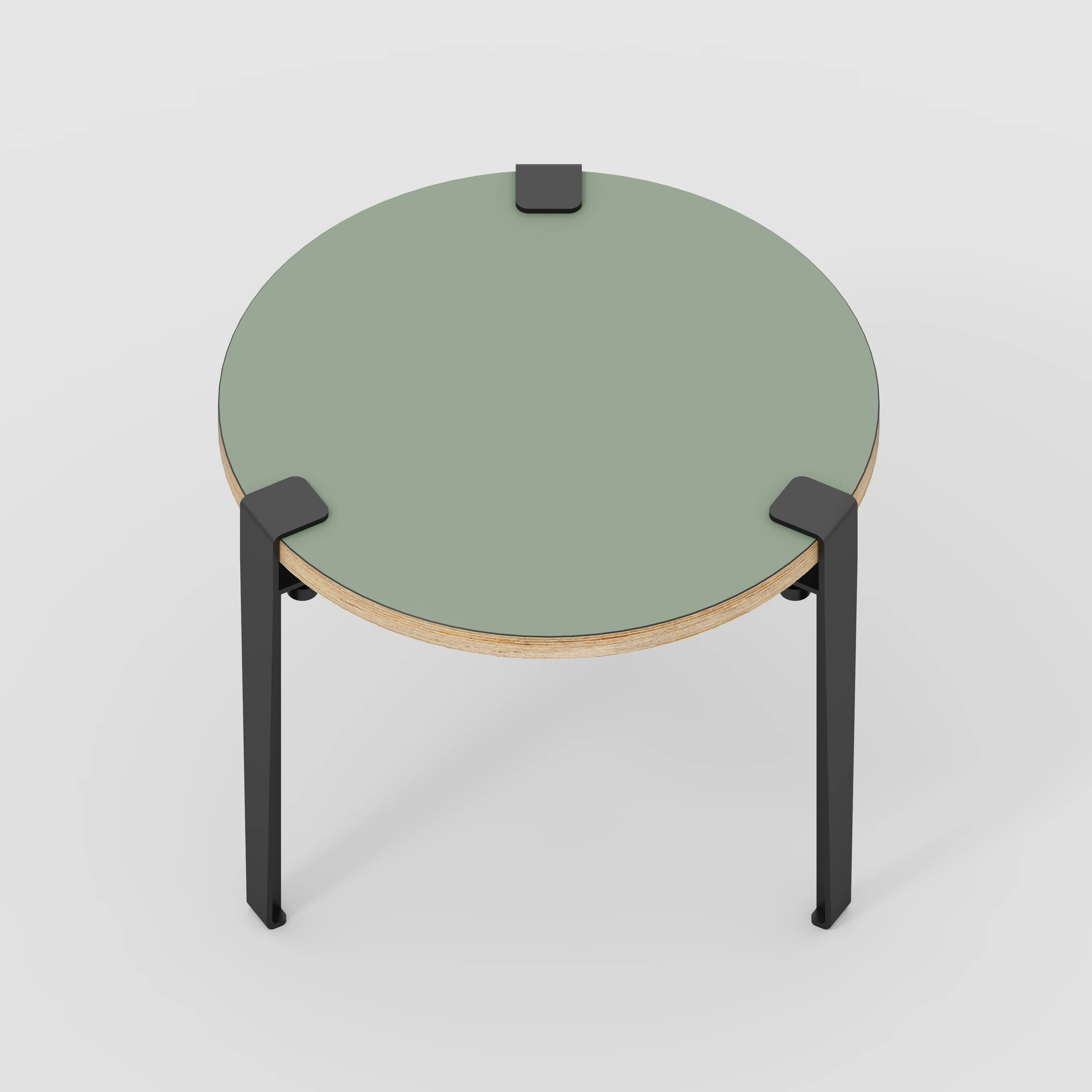 Plywood Round Side Table with Black Tiptoe Legs - Formica Green Slate - 500(dia) x 430(h) - Image 5