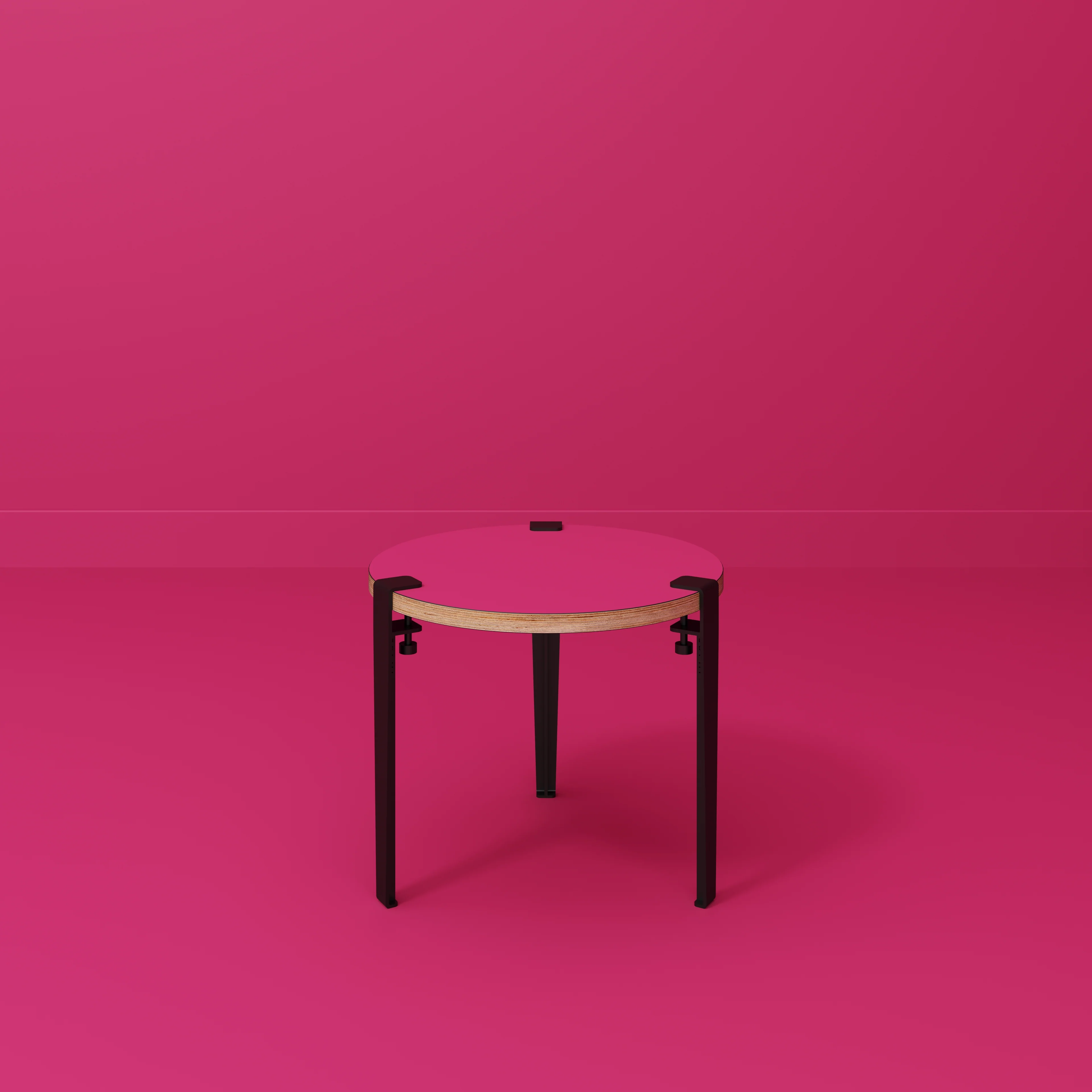 Plywood Round Side Table with Black Tiptoe Legs - Formica Juicy Pink - 500(dia) x 430(h) - Image 2
