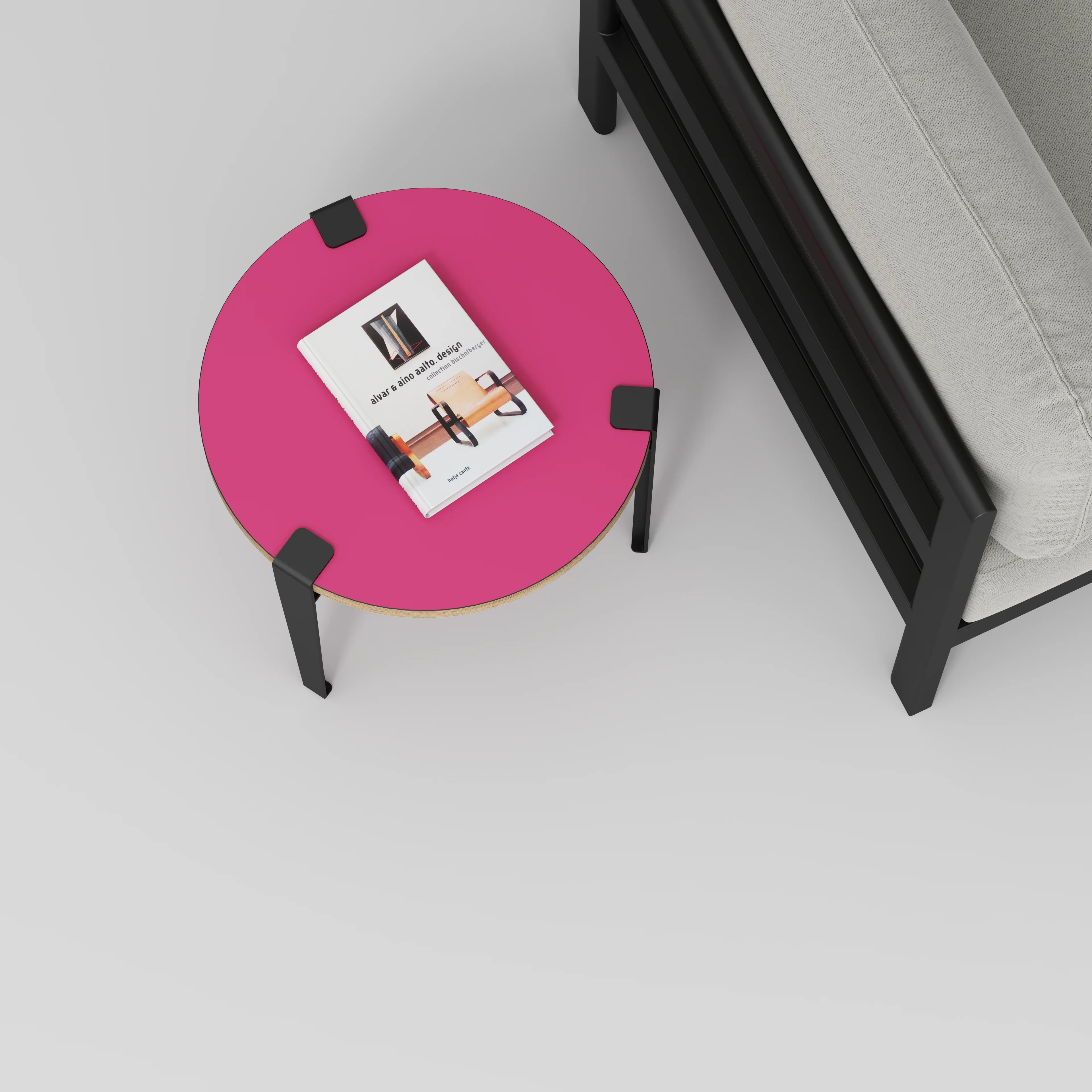 Plywood Round Side Table with Black Tiptoe Legs - Formica Juicy Pink - 500(dia) x 430(h) - Image 3