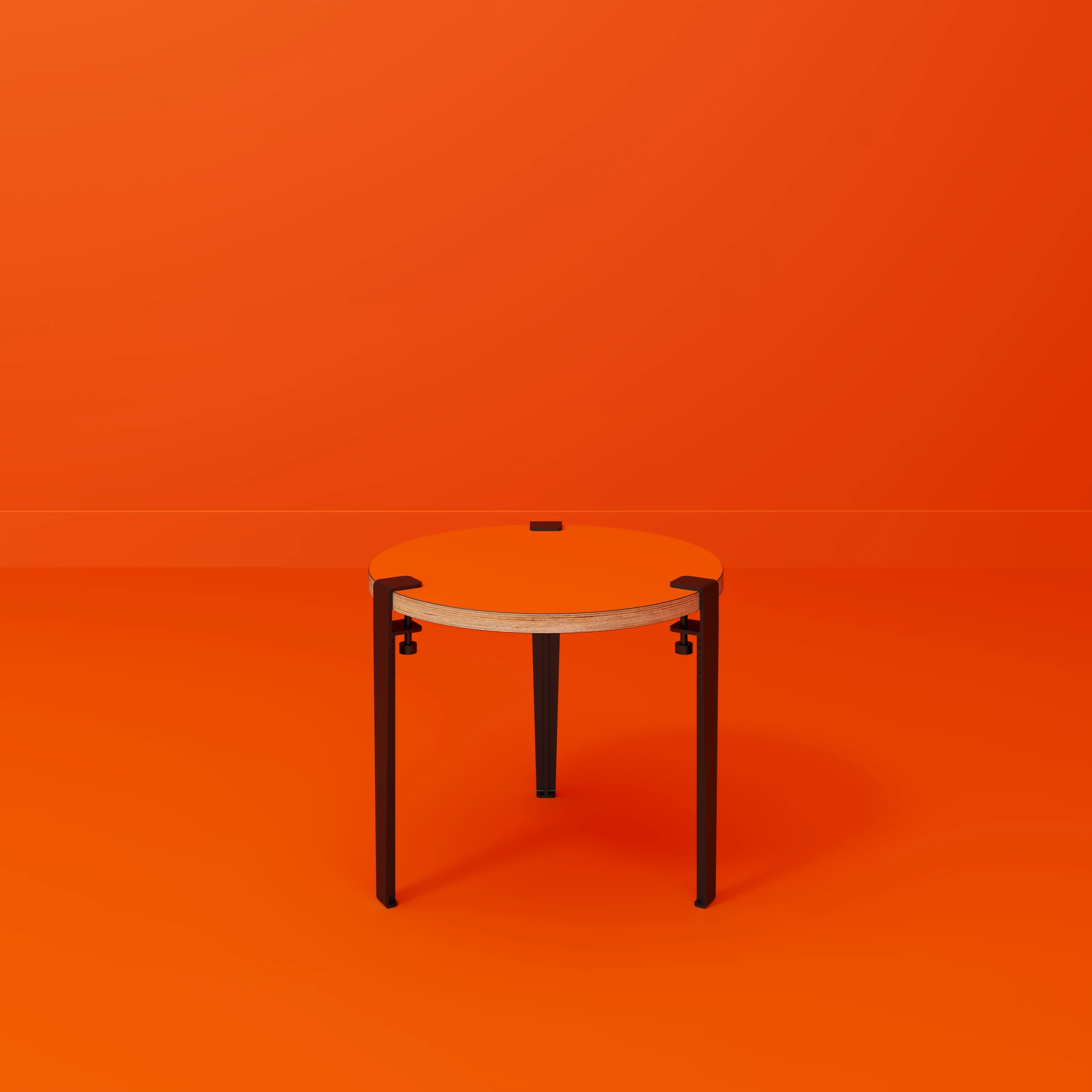 Plywood Round Side Table with Black Tiptoe Legs - Formica Levante Orange - 500(dia) x 430(h) - Image 2