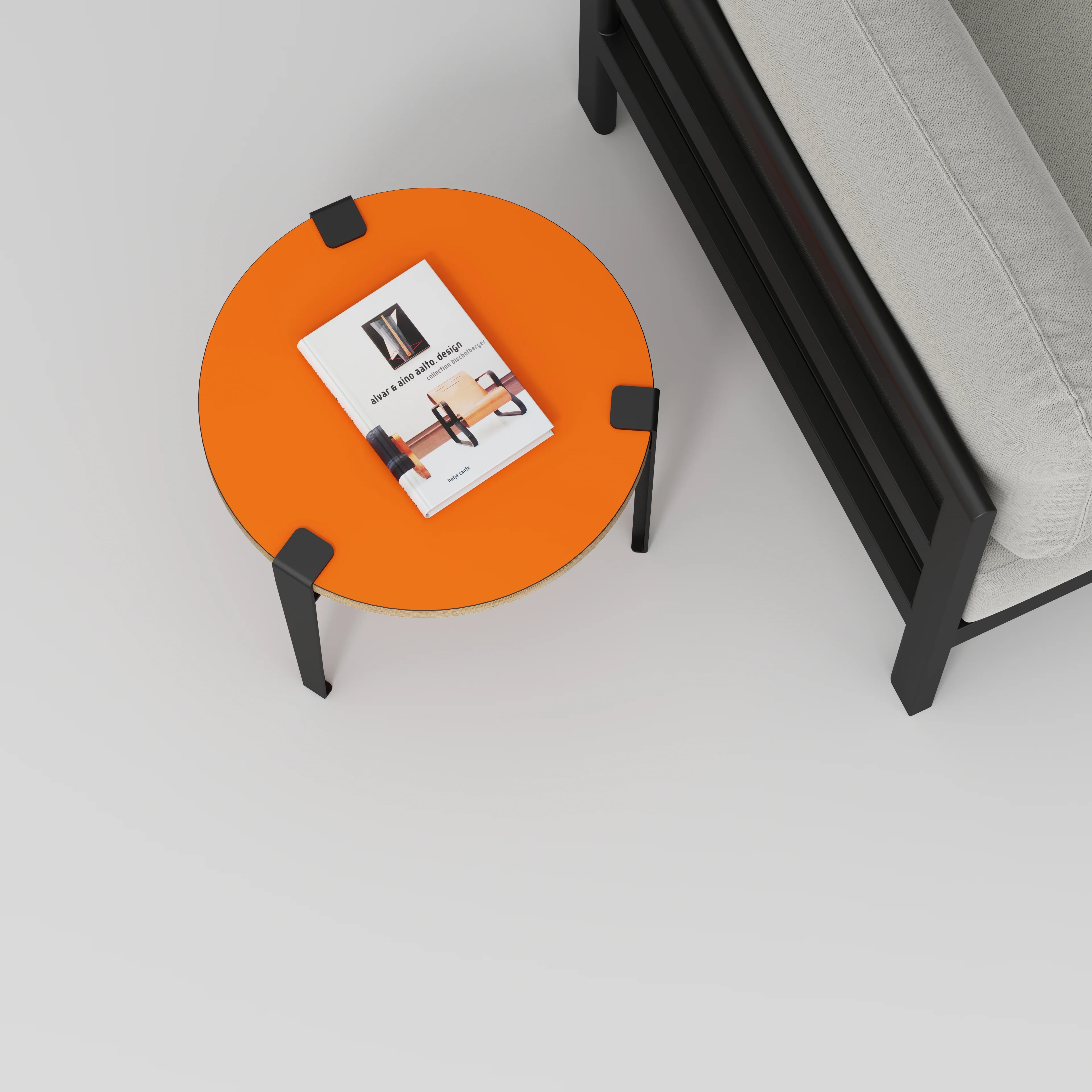 Plywood Round Side Table with Black Tiptoe Legs - Formica Levante Orange - 500(dia) x 430(h) - Image 3