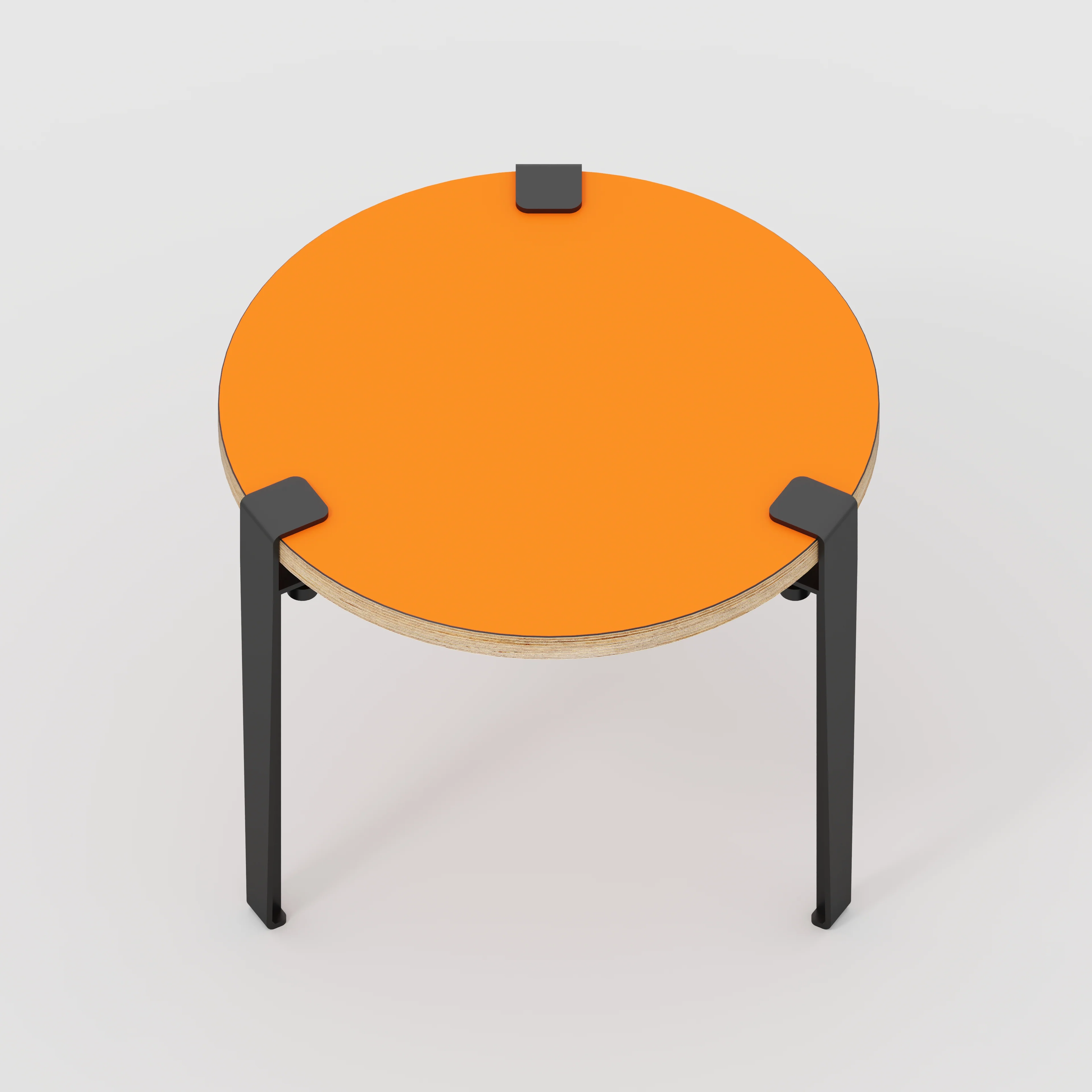 Plywood Round Side Table with Black Tiptoe Legs - Formica Levante Orange - 500(dia) x 430(h) - Image 5