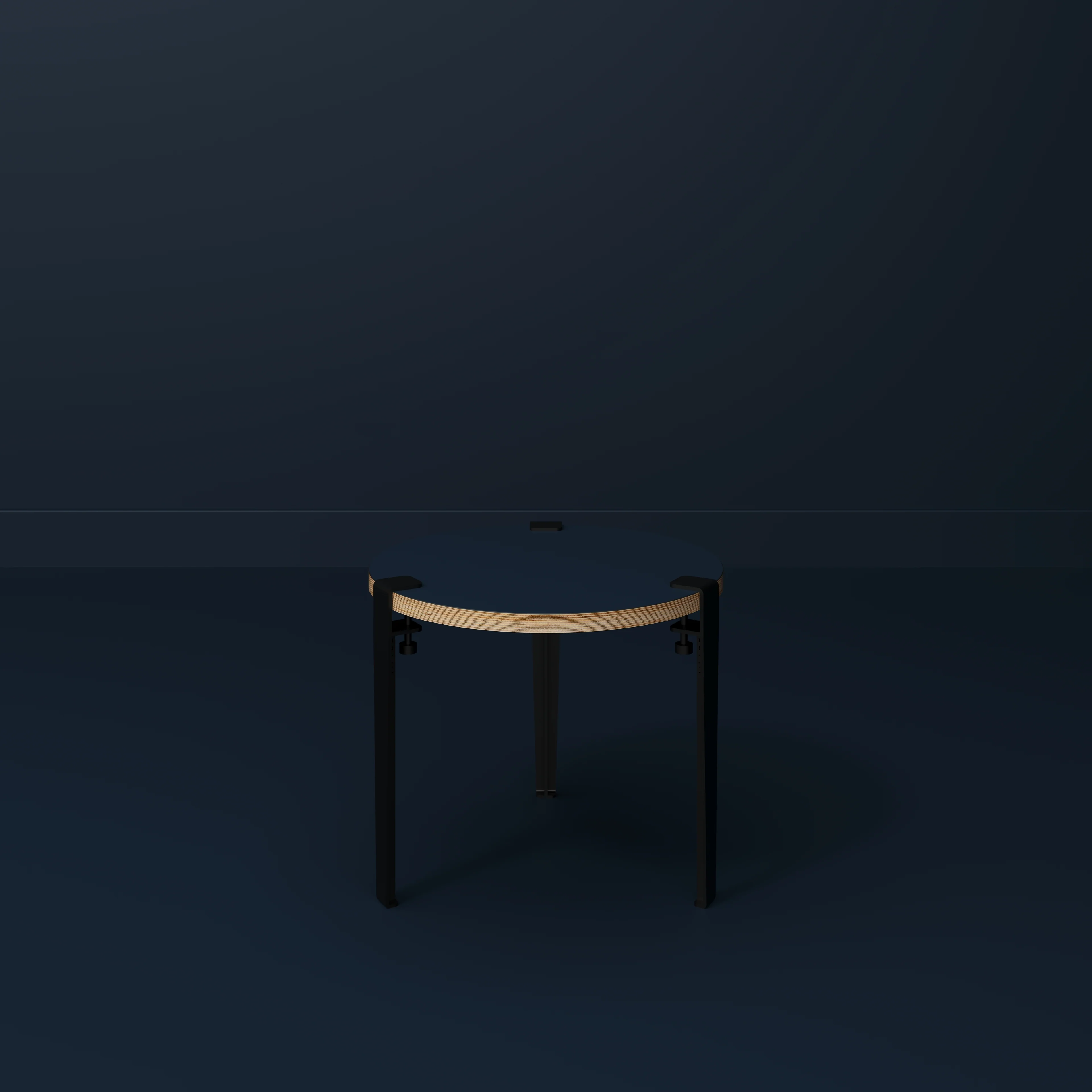 Plywood Round Side Table with Black Tiptoe Legs - Formica Night Sea Blue - 500(dia) x 430(h) - Image 2