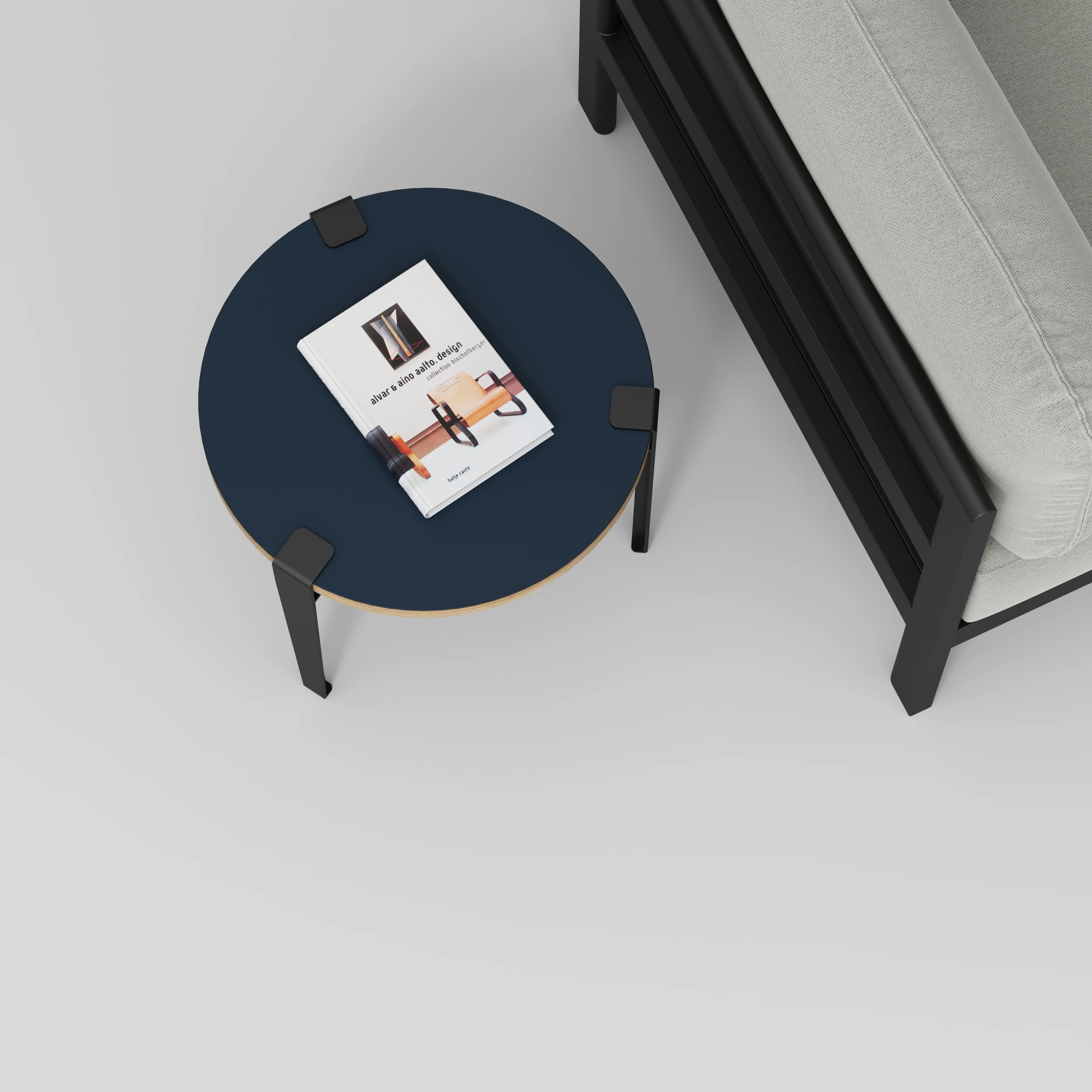 Plywood Round Side Table with Black Tiptoe Legs - Formica Night Sea Blue - 500(dia) x 430(h) - Image 3