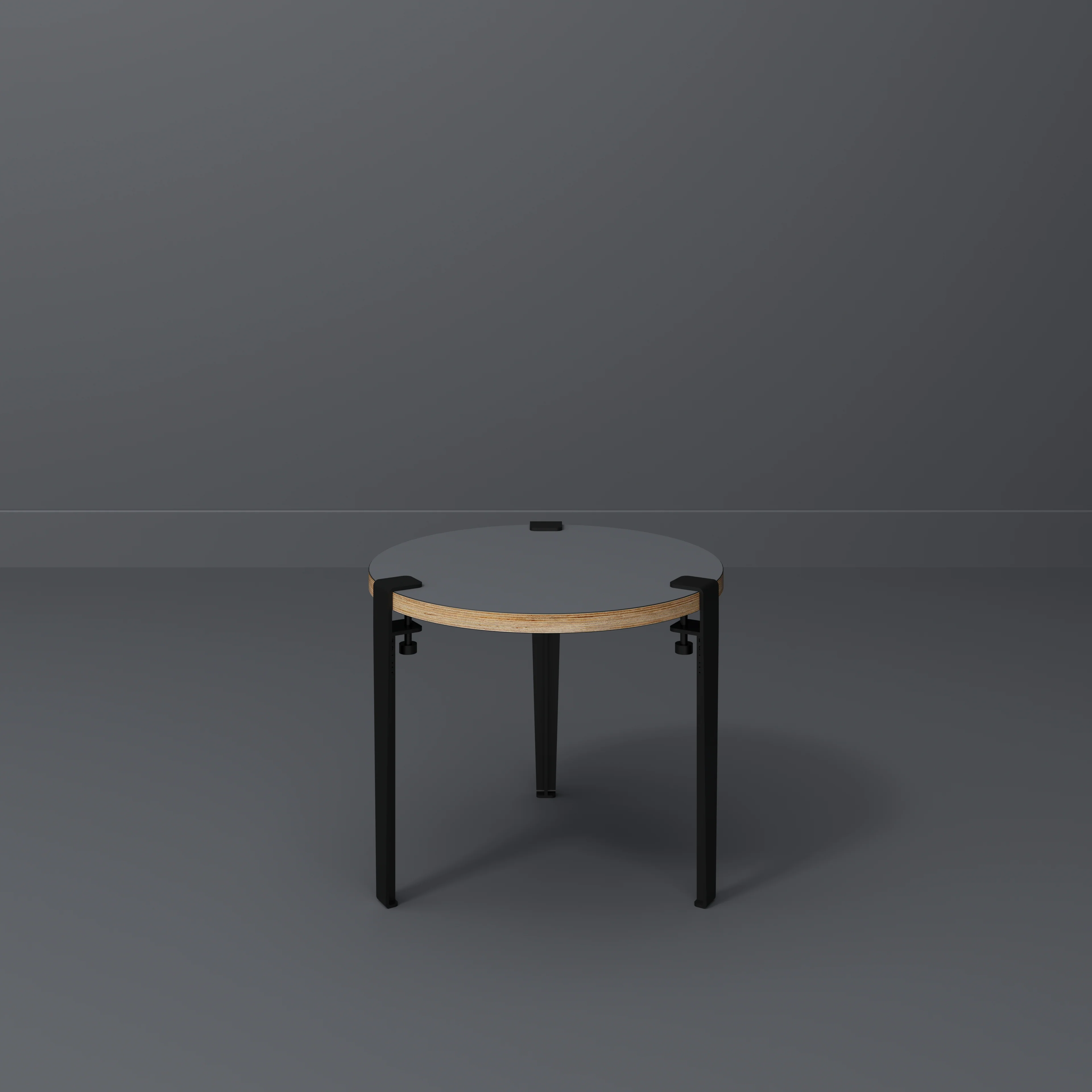 Plywood Round Side Table with Black Tiptoe Legs - Formica Tornado Grey - 500(dia) x 430(h) - Image 2