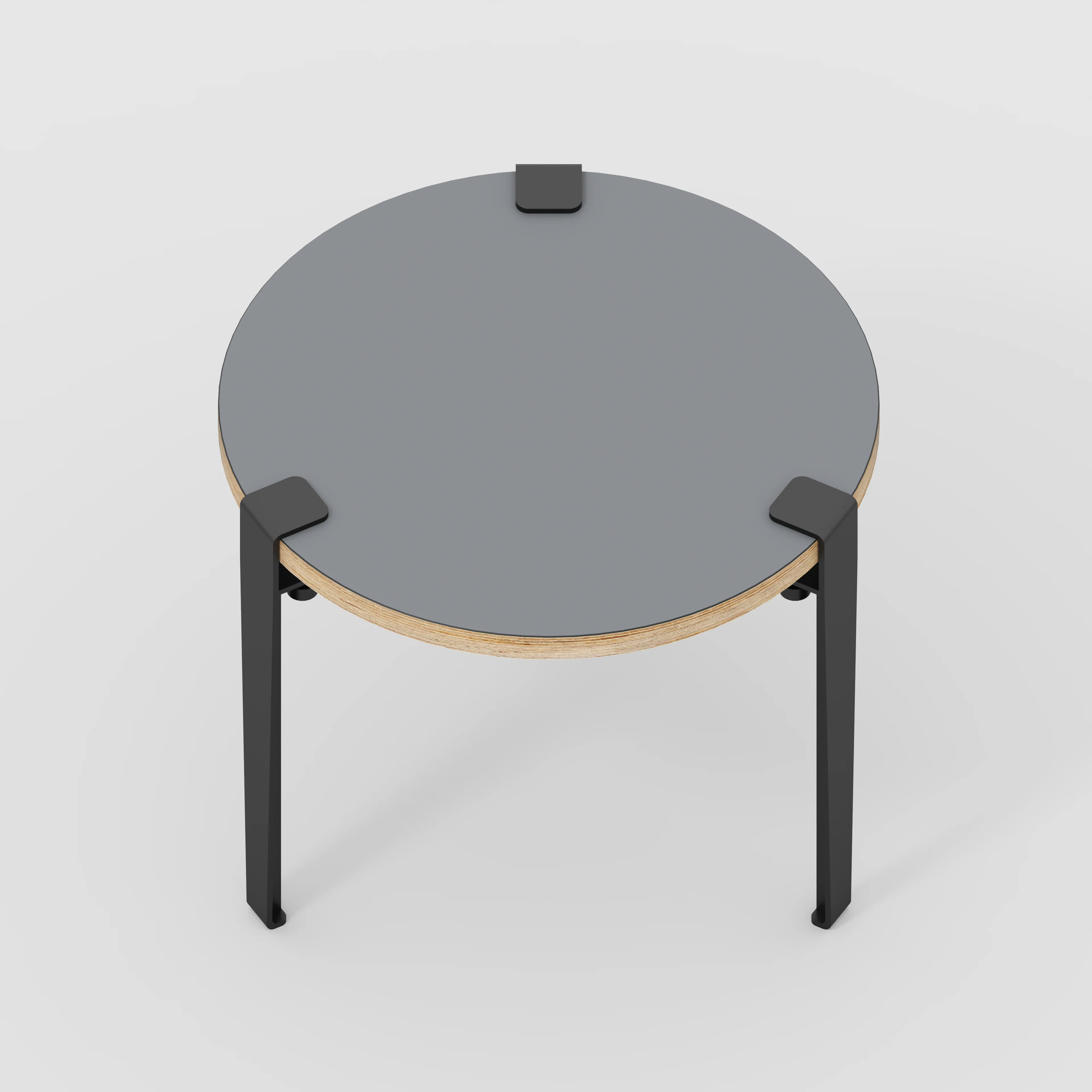 Plywood Round Side Table with Black Tiptoe Legs - Formica Tornado Grey - 500(dia) x 430(h) - Image 5