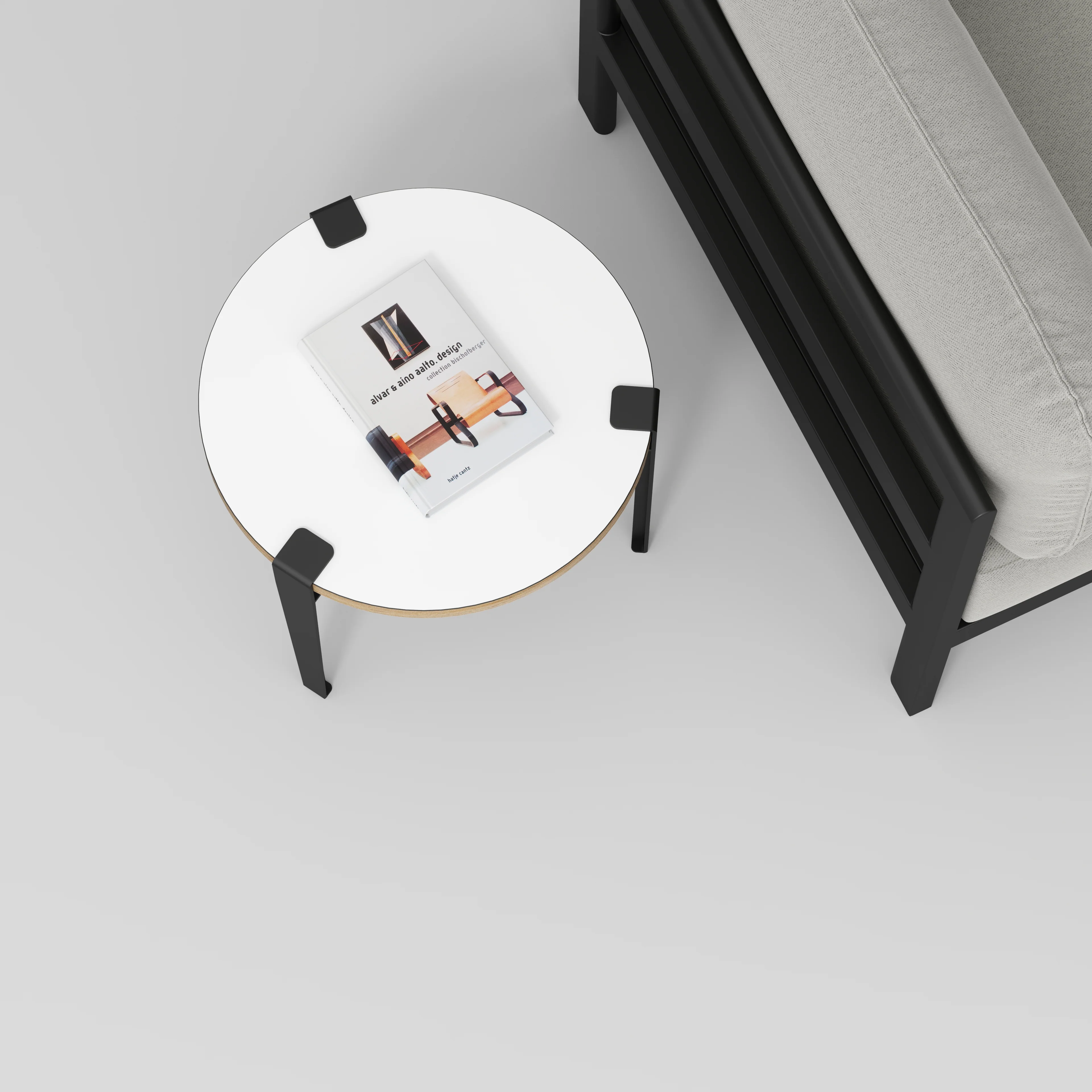 Plywood Round Side Table with Black Tiptoe Legs - Formica White - 500(dia) x 430(h) - Image 3
