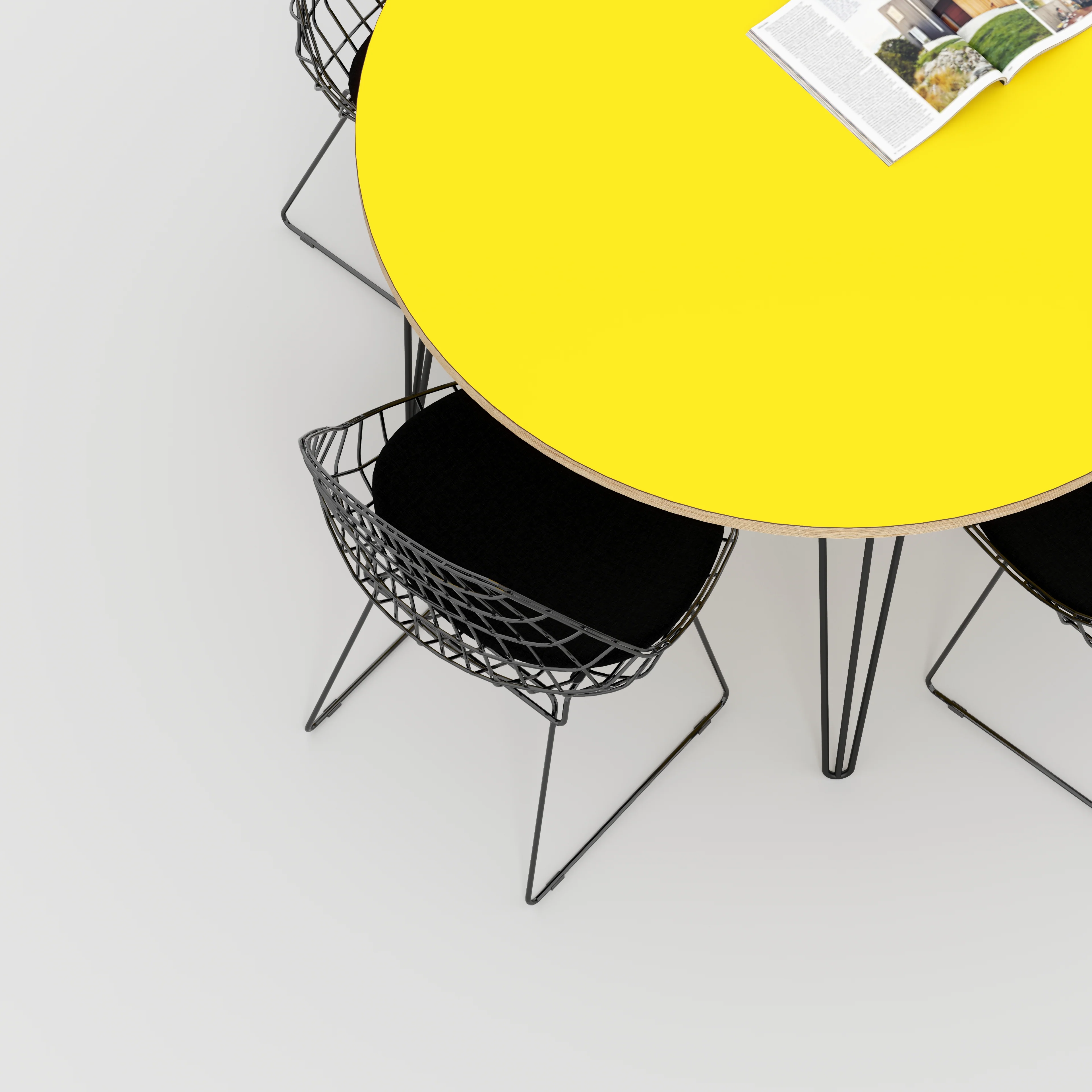 Plywood Round Table with Black Hairpin Legs - Formica Chrome Yellow - 1200(dia) x 735(h) - Image 3
