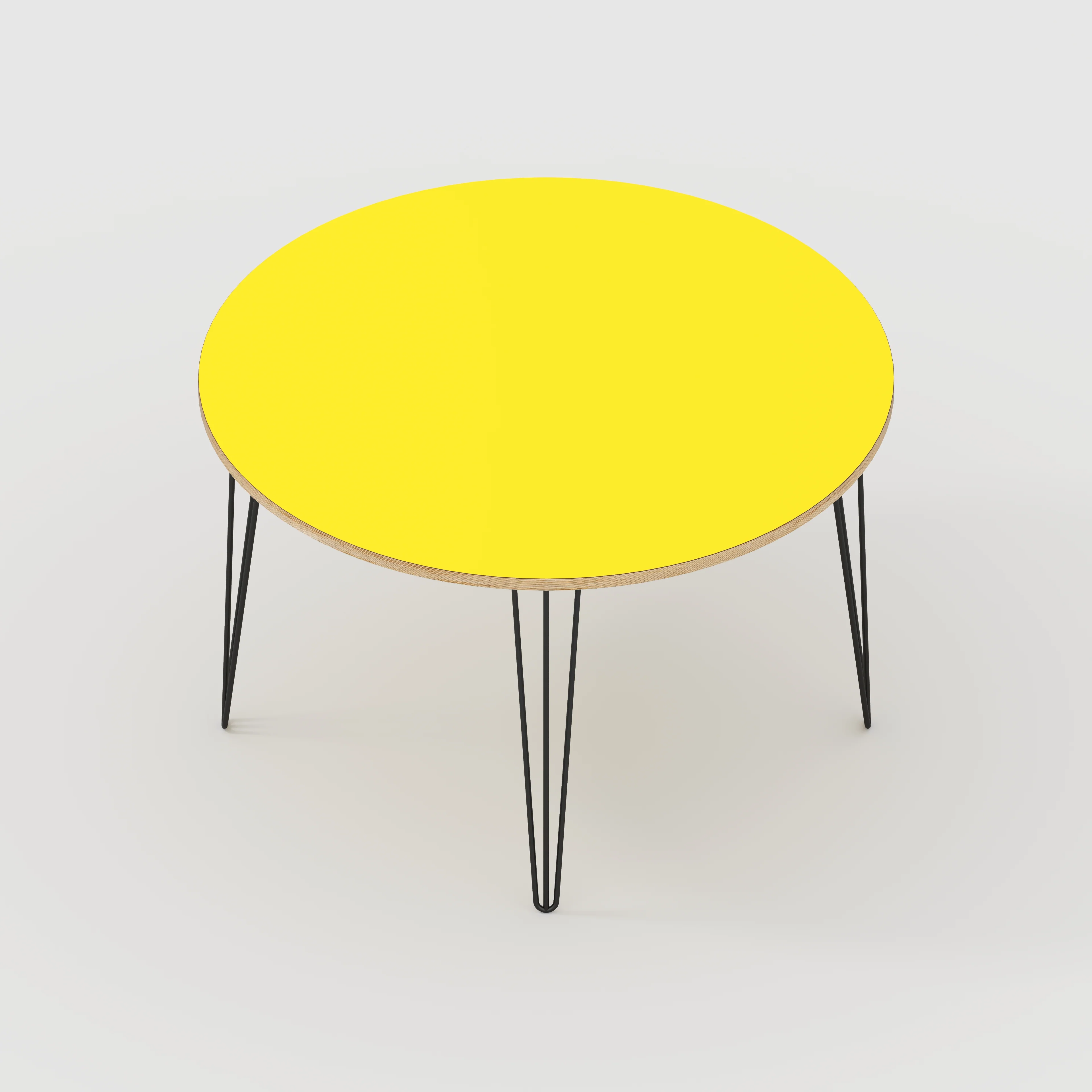 Plywood Round Table with Black Hairpin Legs - Formica Chrome Yellow - 1200(dia) x 735(h) - Image 5