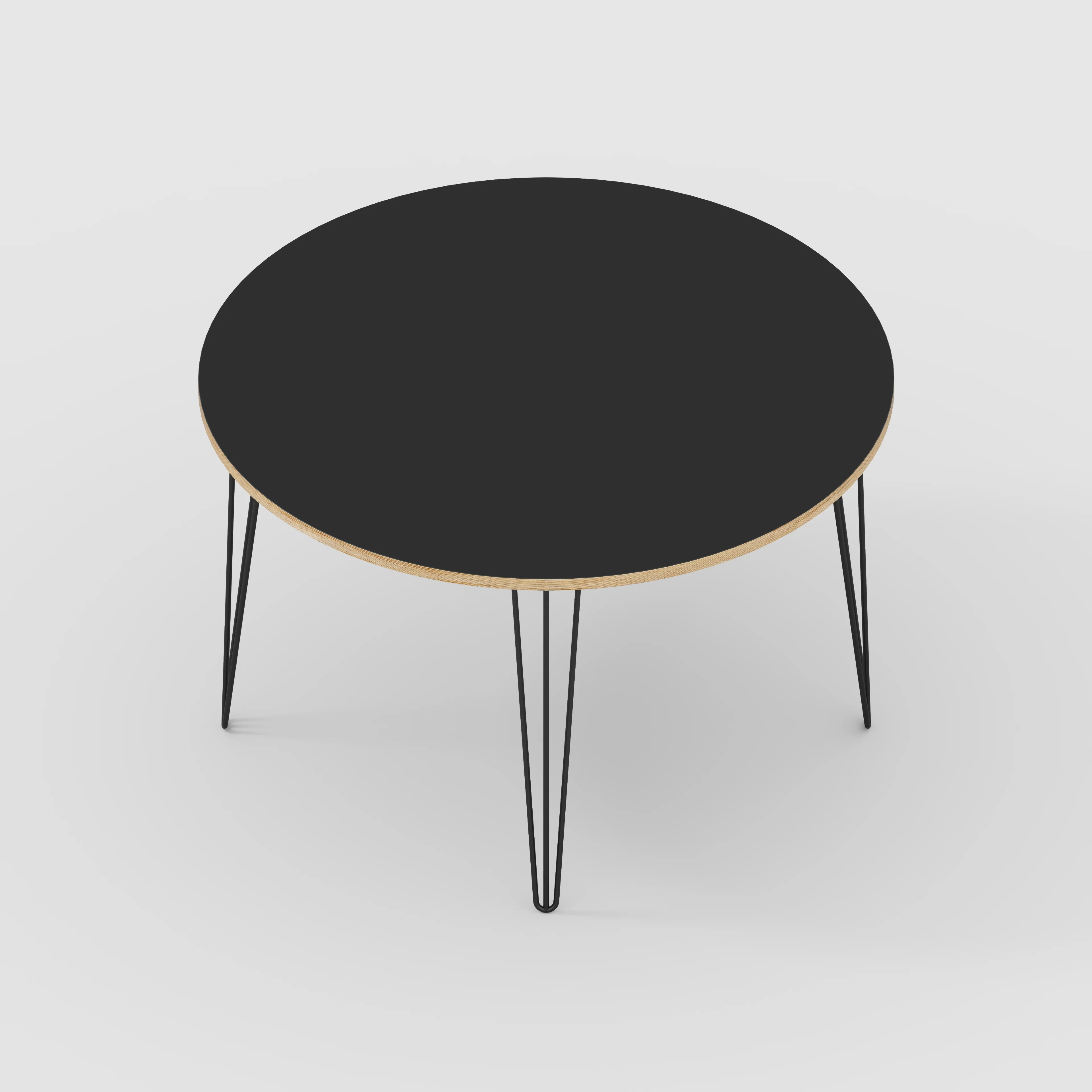 Plywood Round Table with Black Hairpin Legs - Formica Diamond Black - 1200(dia) x 735(h) - Image 5