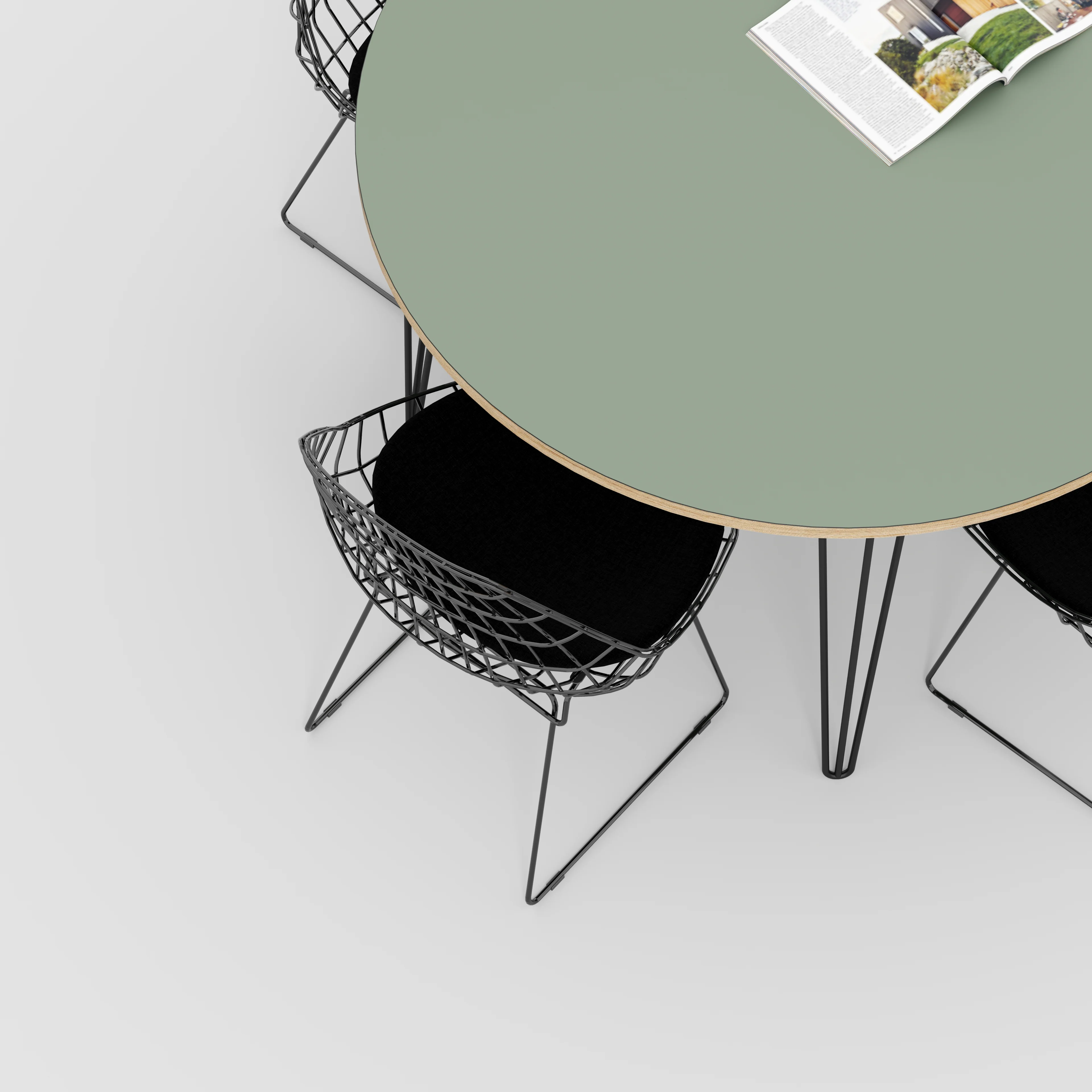 Plywood Round Table with Black Hairpin Legs - Formica Green Slate - 1200(dia) x 735(h) - Image 3
