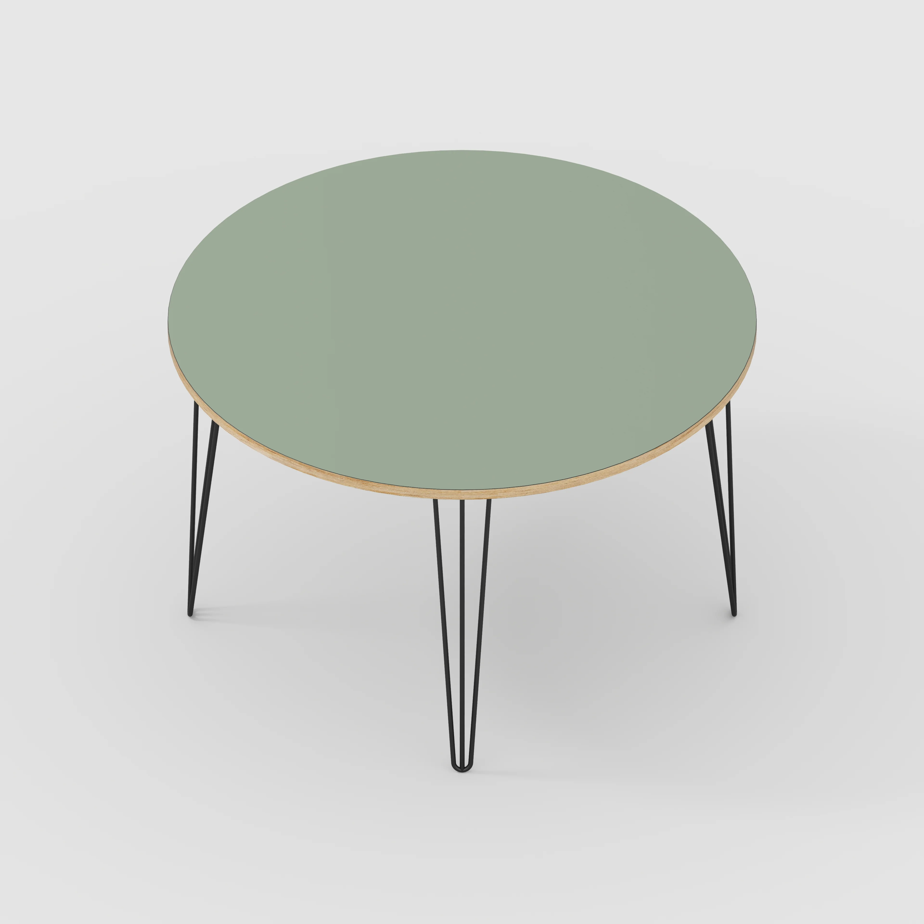 Plywood Round Table with Black Hairpin Legs - Formica Green Slate - 1200(dia) x 735(h) - Image 5