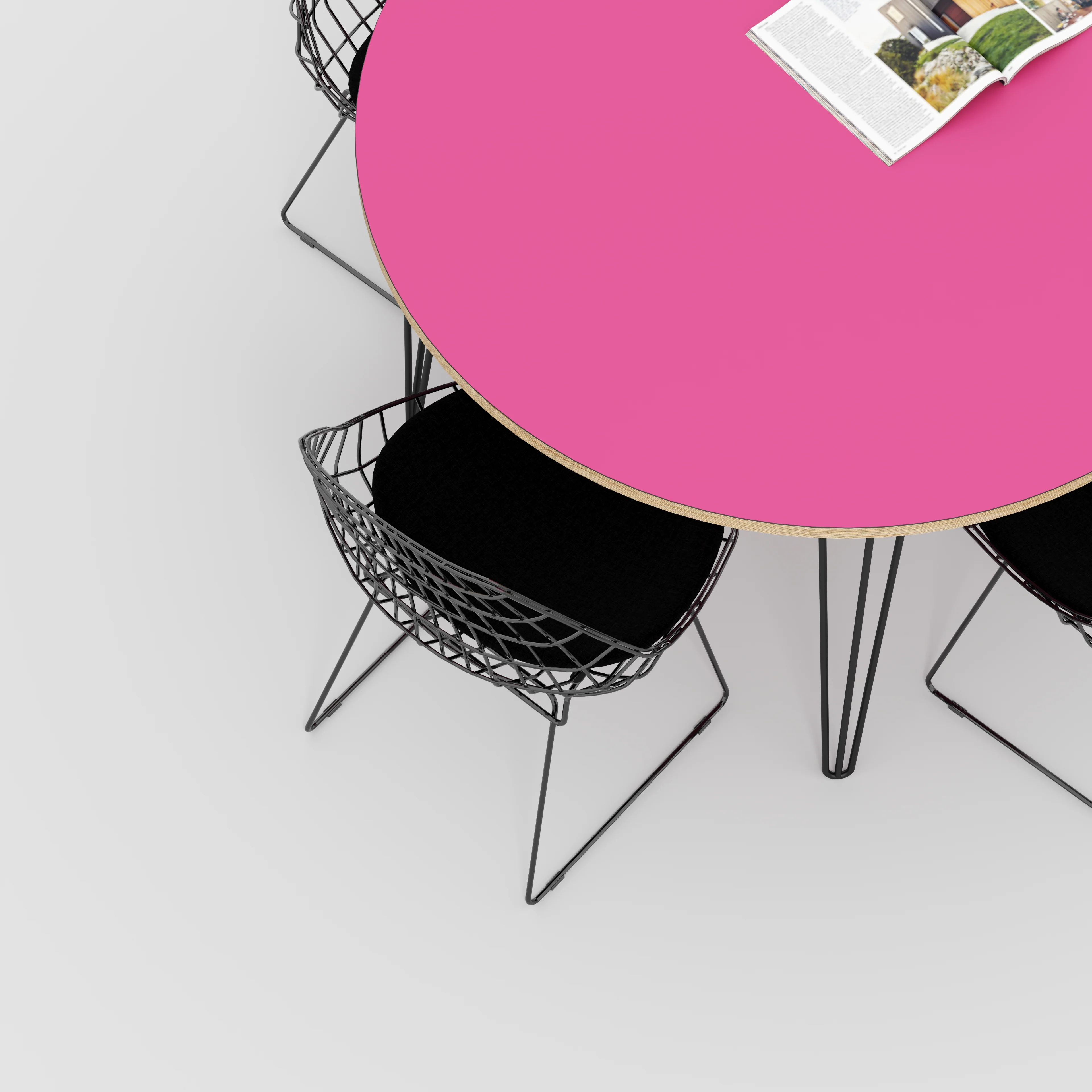 Plywood Round Table with Black Hairpin Legs - Formica Juicy Pink - 1200(dia) x 735(h) - Image 3