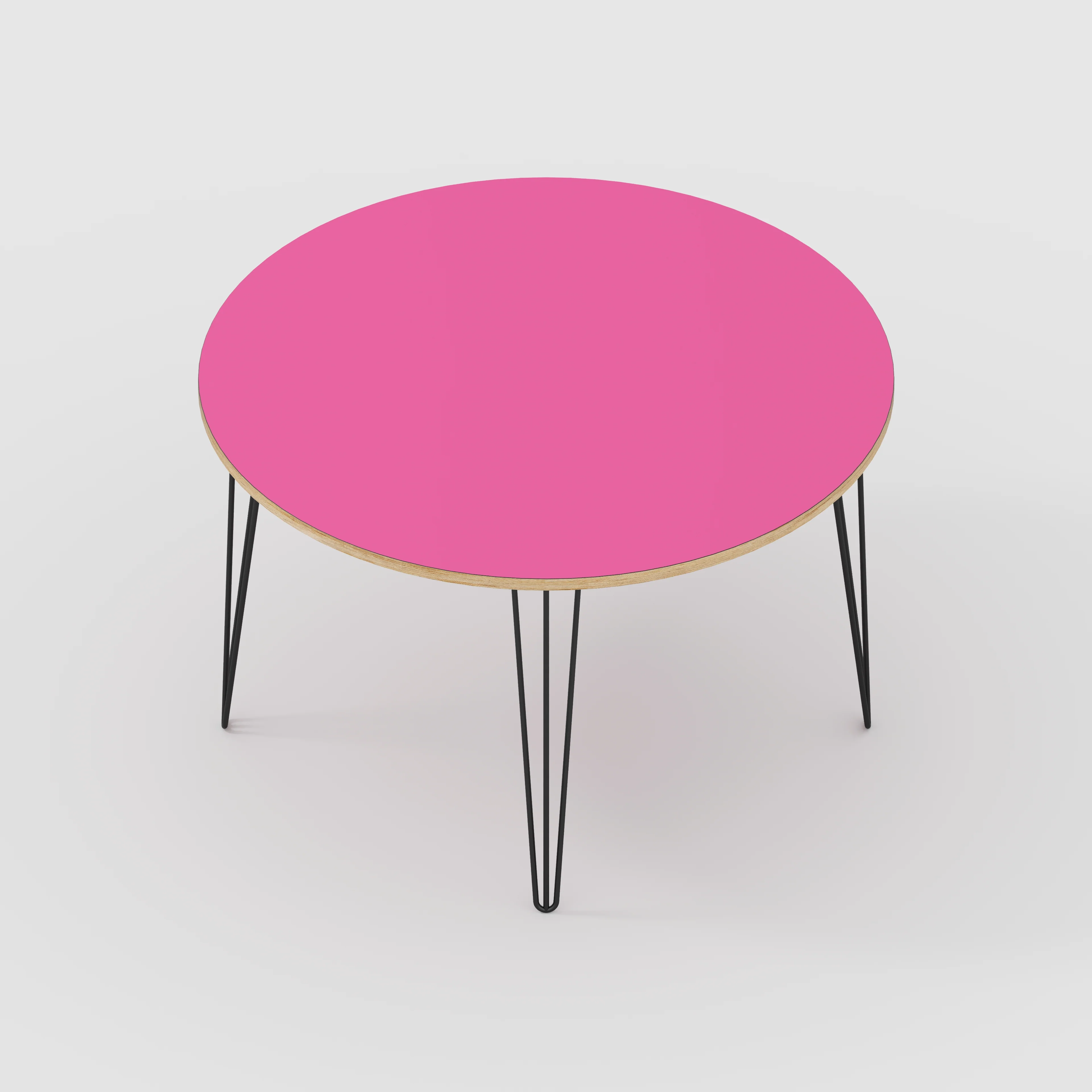 Plywood Round Table with Black Hairpin Legs - Formica Juicy Pink - 1200(dia) x 735(h) - Image 5
