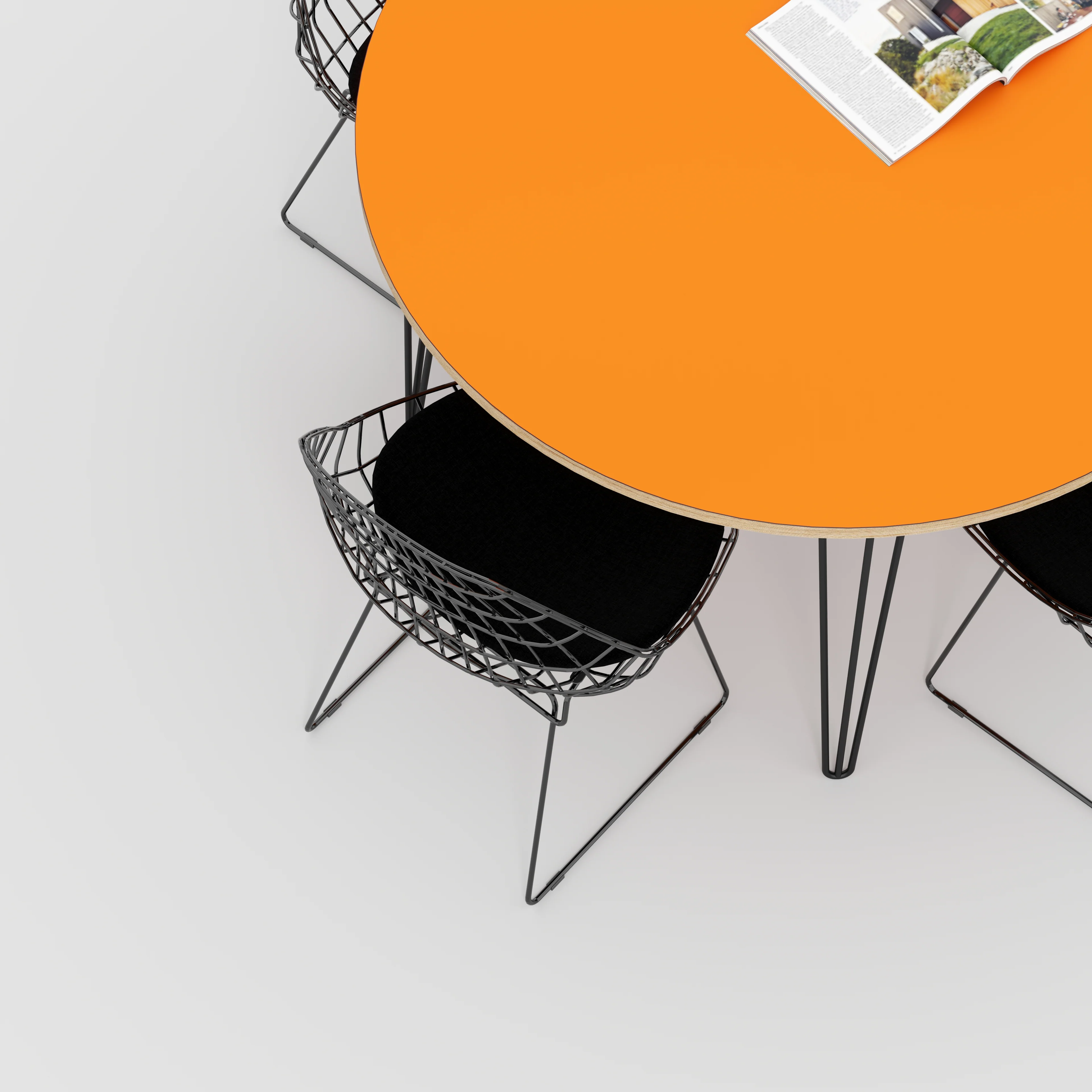 Plywood Round Table with Black Hairpin Legs - Formica Levante Orange - 1200(dia) x 735(h) - Image 3