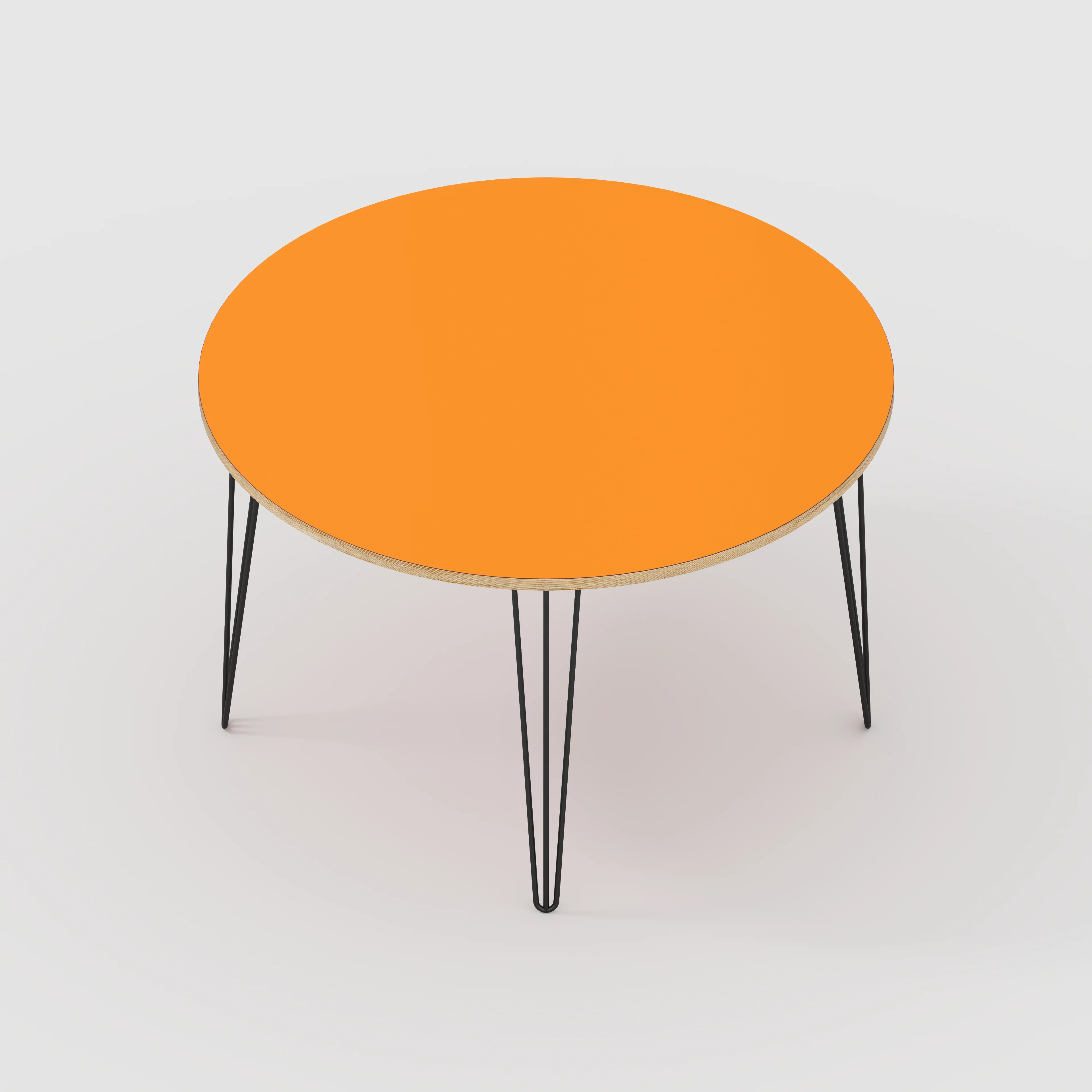 Plywood Round Table with Black Hairpin Legs - Formica Levante Orange - 1200(dia) x 735(h) - Image 5