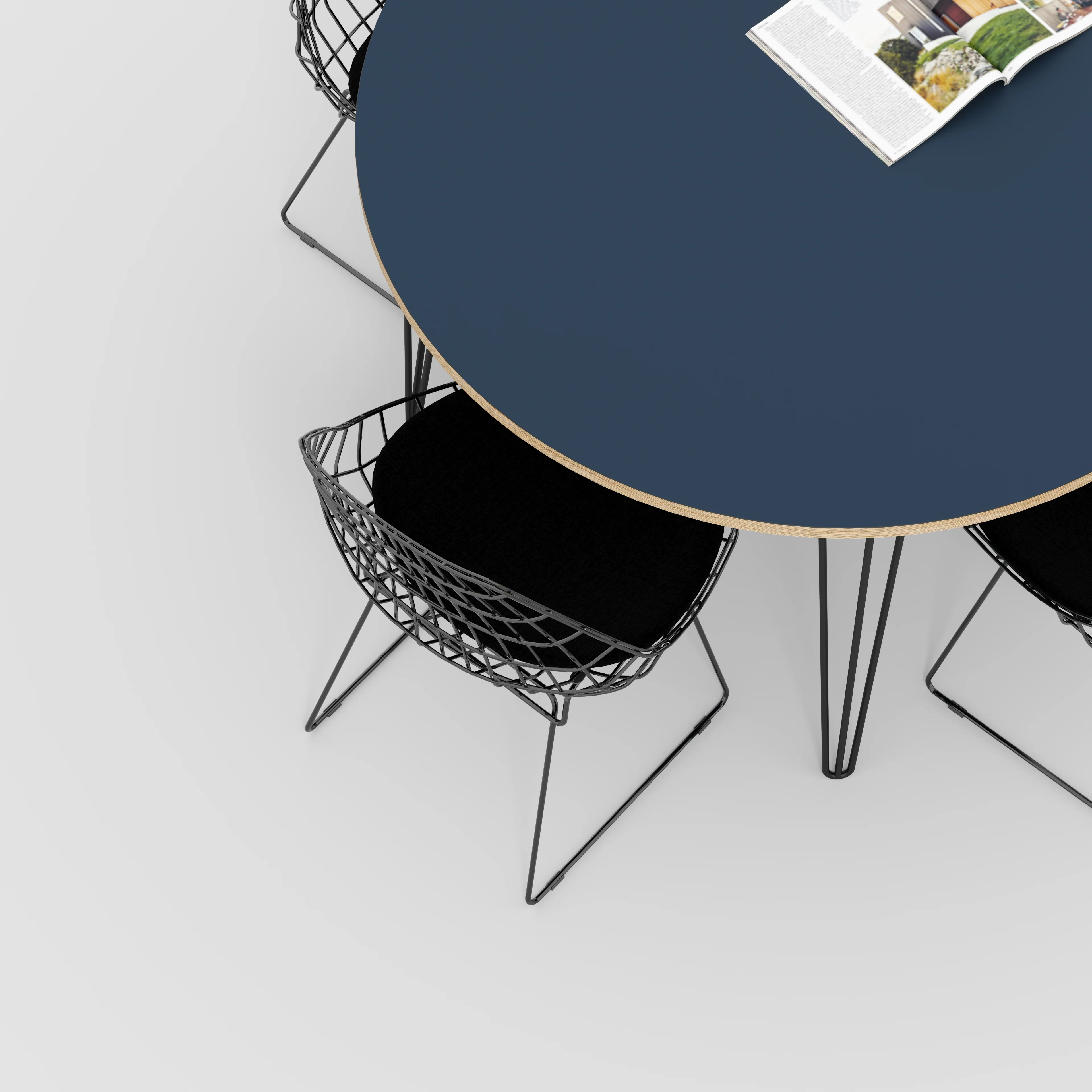 Plywood Round Table with Black Hairpin Legs - Formica Night Sea Blue - 1200(dia) x 735(h) - Image 3