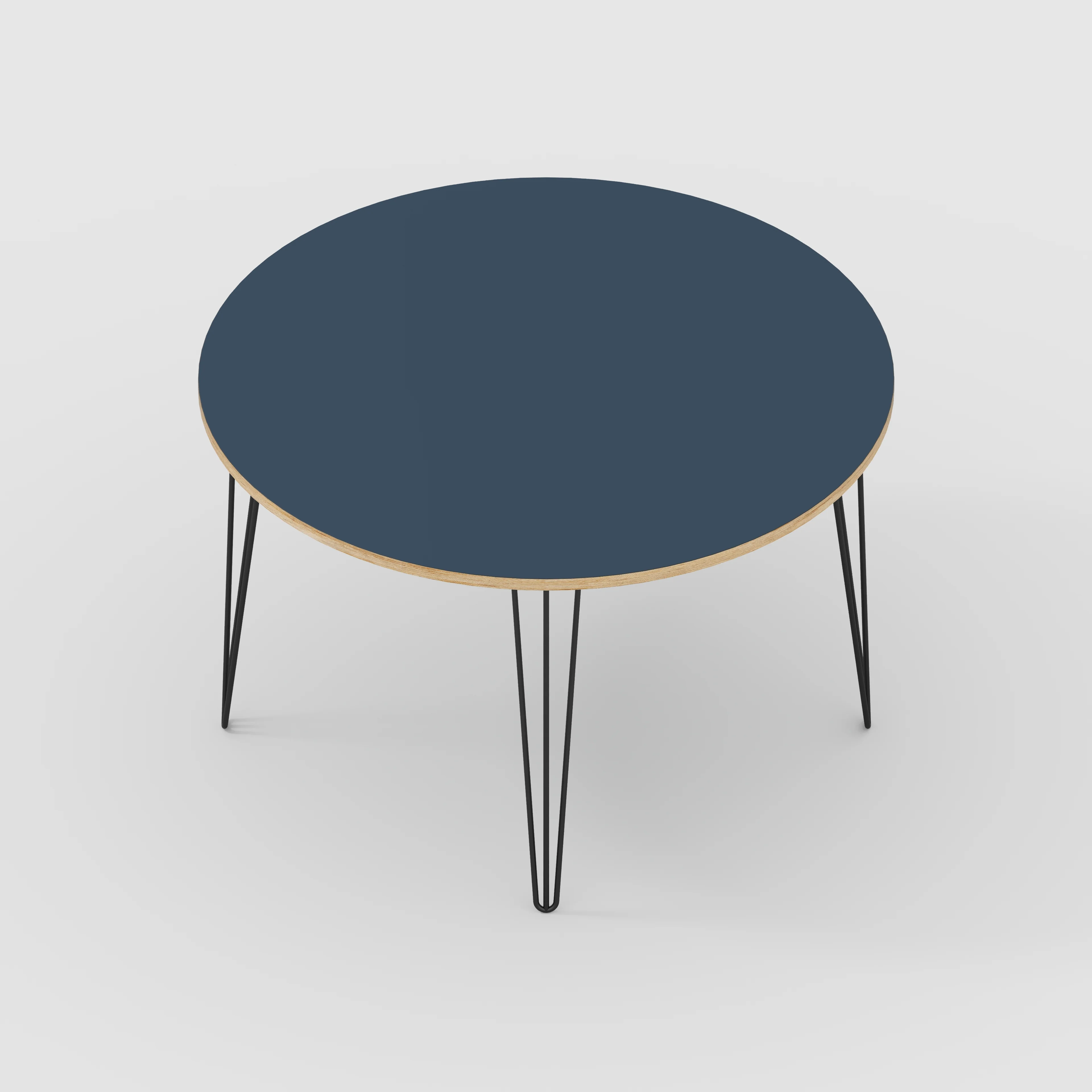 Plywood Round Table with Black Hairpin Legs - Formica Night Sea Blue - 1200(dia) x 735(h) - Image 5
