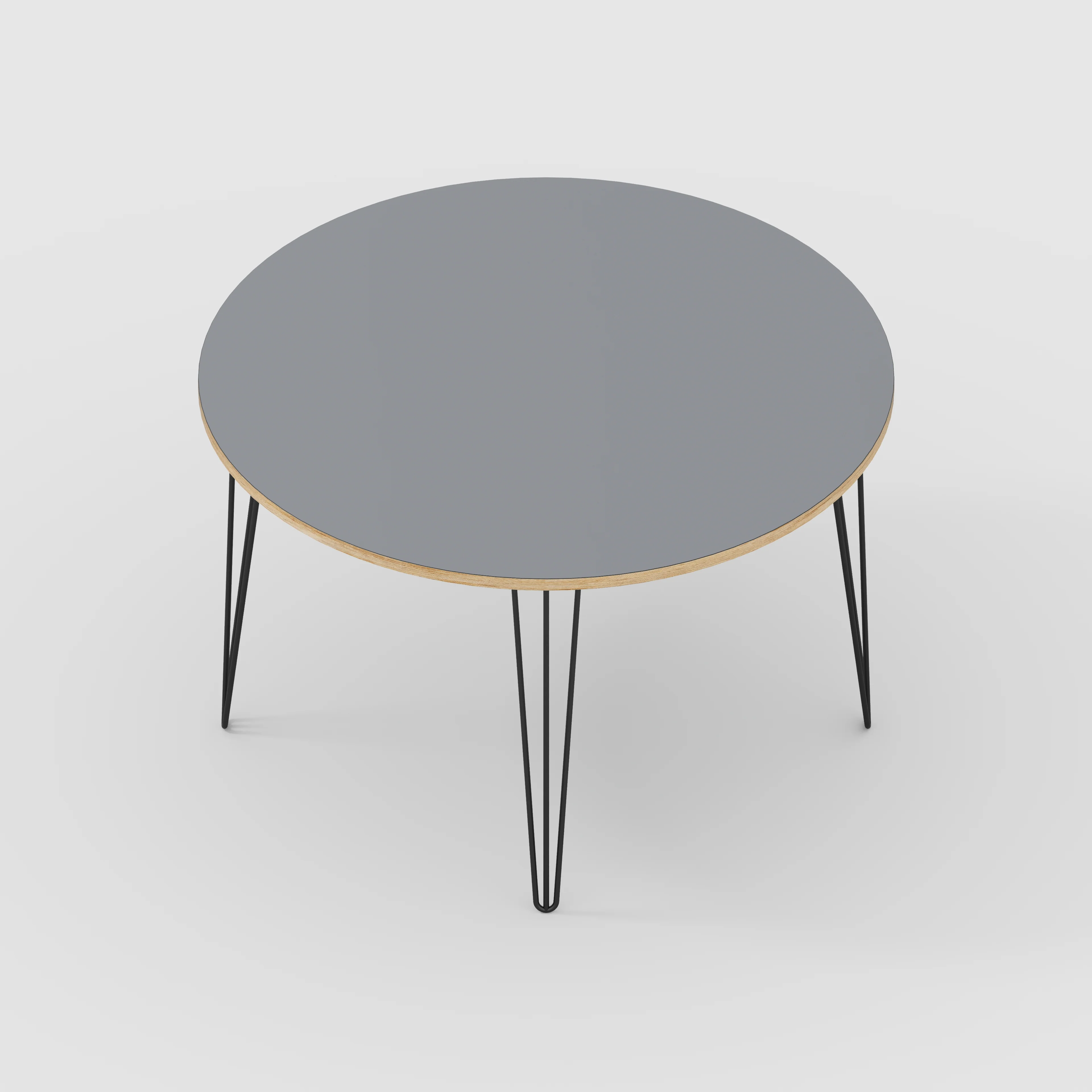 Plywood Round Table with Black Hairpin Legs - Formica Tornado Grey - 1200(dia) x 735(h) - Image 5