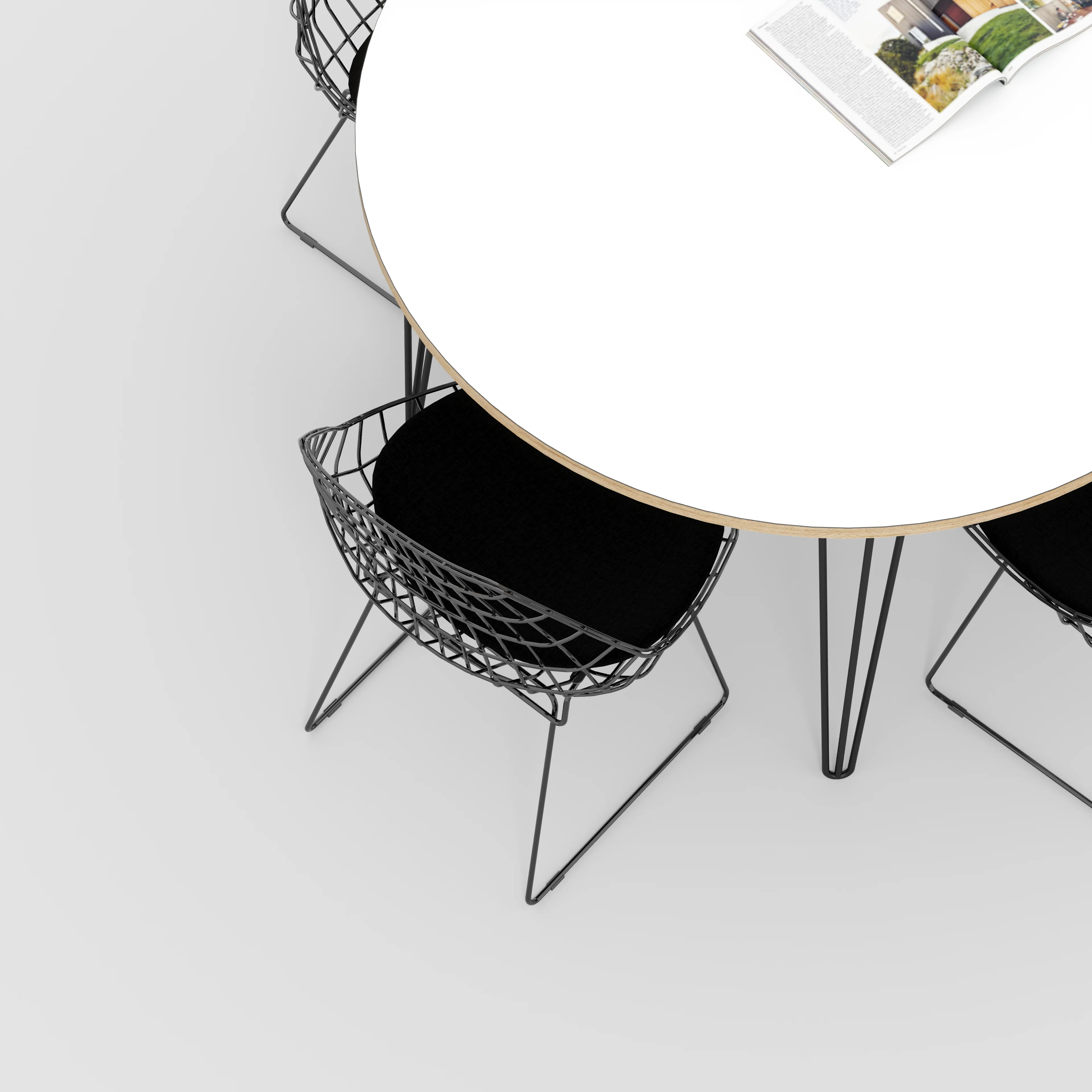 Plywood Round Table with Black Hairpin Legs - Formica White - 1200(dia) x 735(h) - Image 3