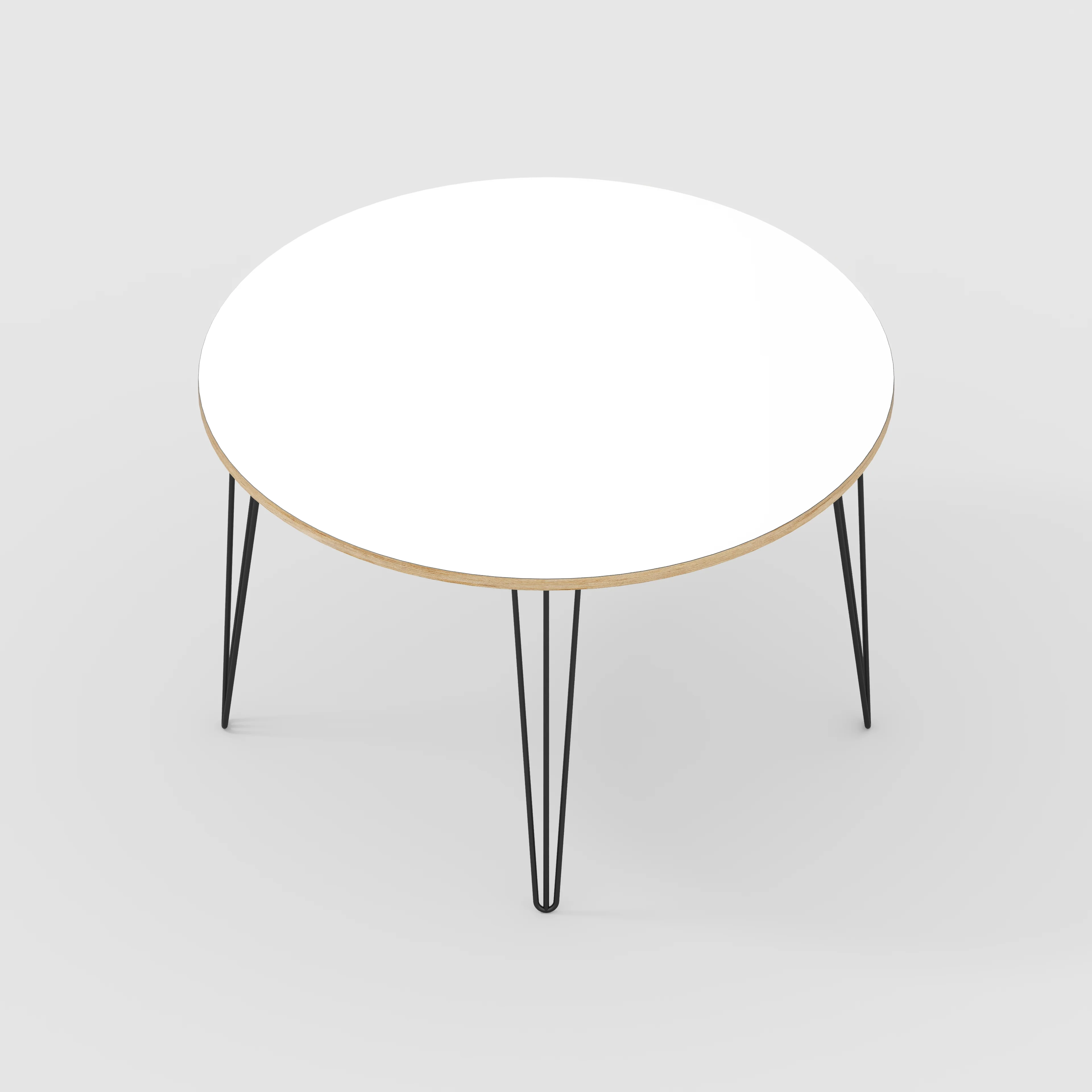 Plywood Round Table with Black Hairpin Legs - Formica White - 1200(dia) x 735(h) - Image 5