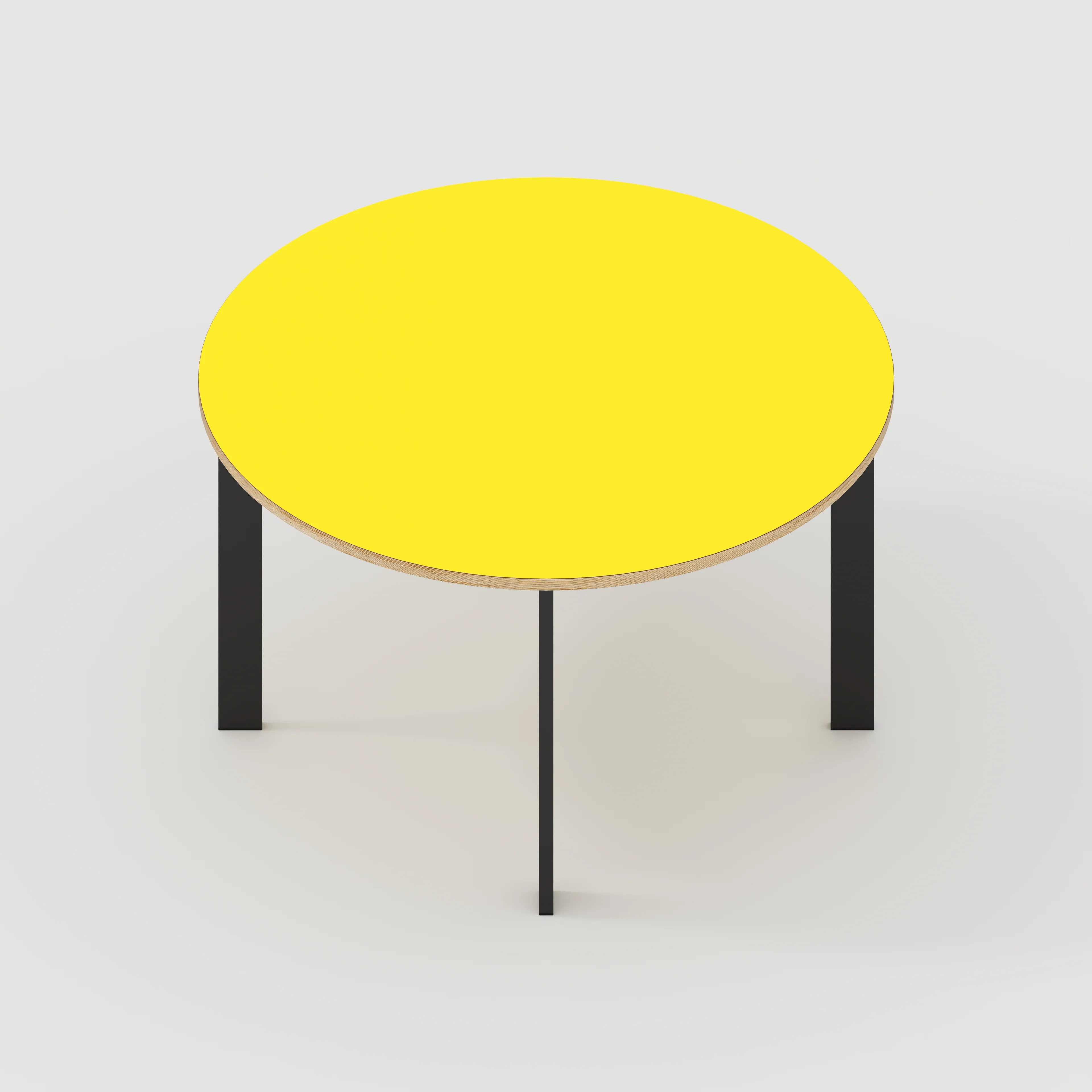 Plywood Round Table with Black Rectangular Single Pin Legs - Formica Chrome Yellow - 1200(dia) x 735(h) - Image 5
