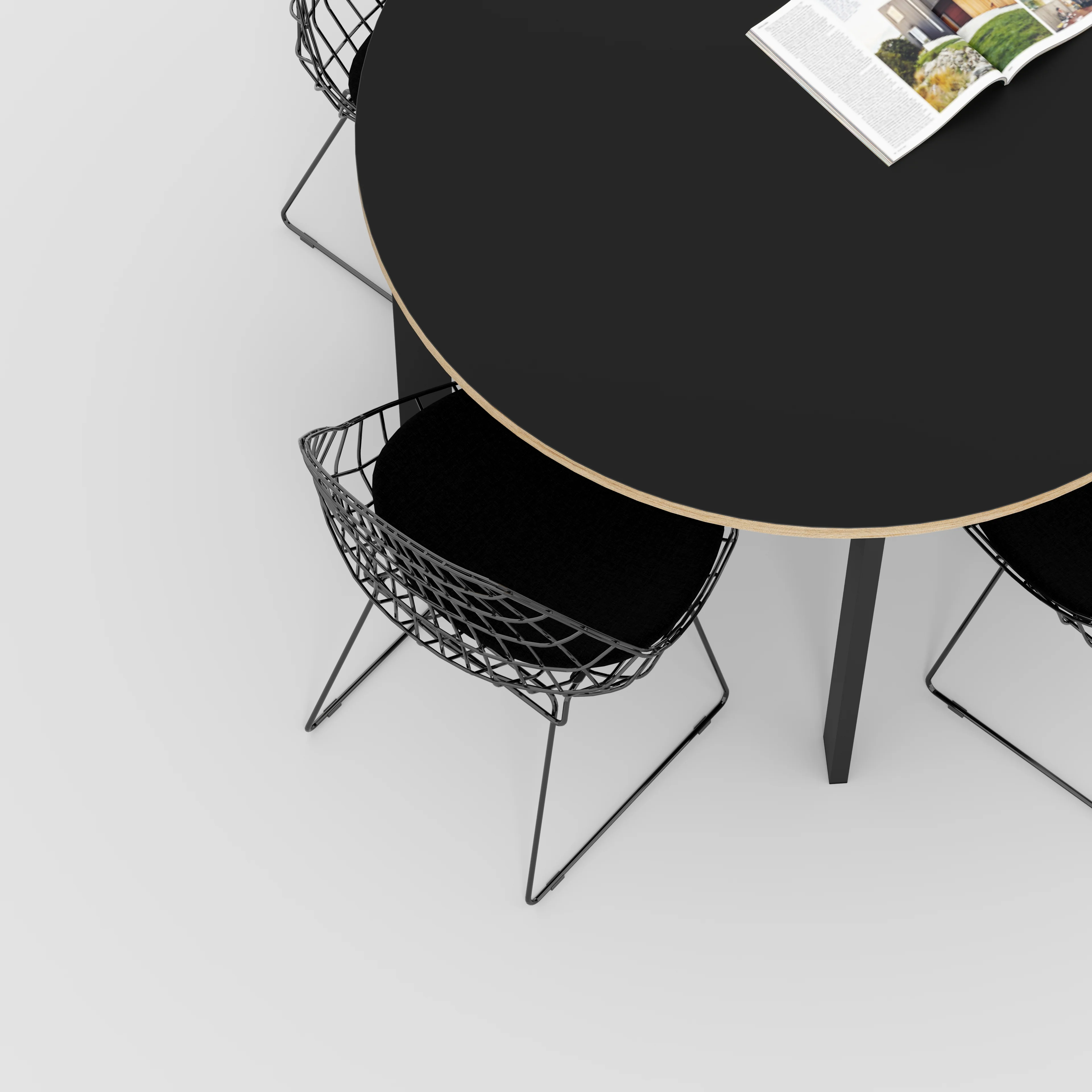 Plywood Round Table with Black Rectangular Single Pin Legs - Formica Diamond Black - 1200(dia) x 735(h) - Image 3