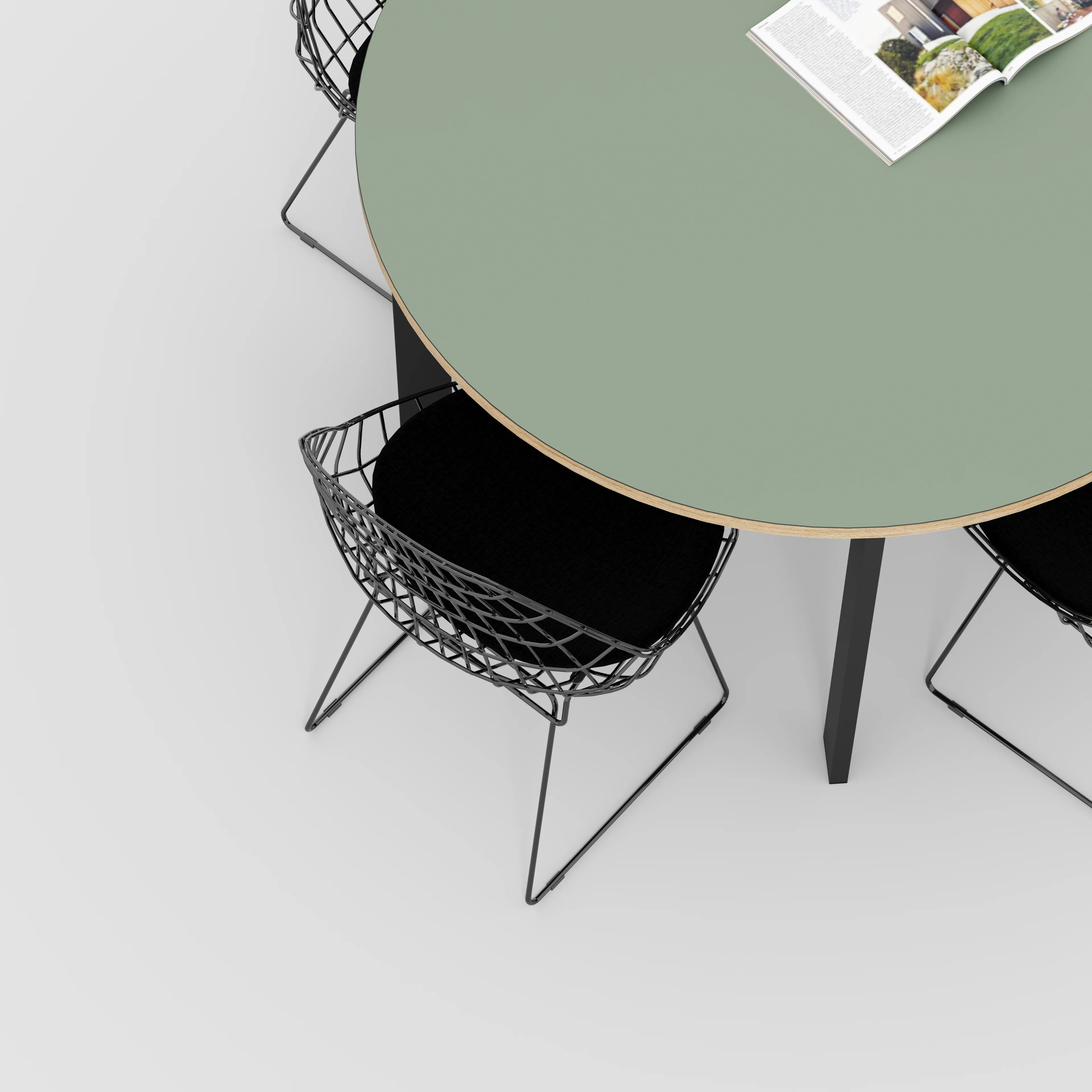 Plywood Round Table with Black Rectangular Single Pin Legs - Formica Green Slate - 1200(dia) x 735(h) - Image 3