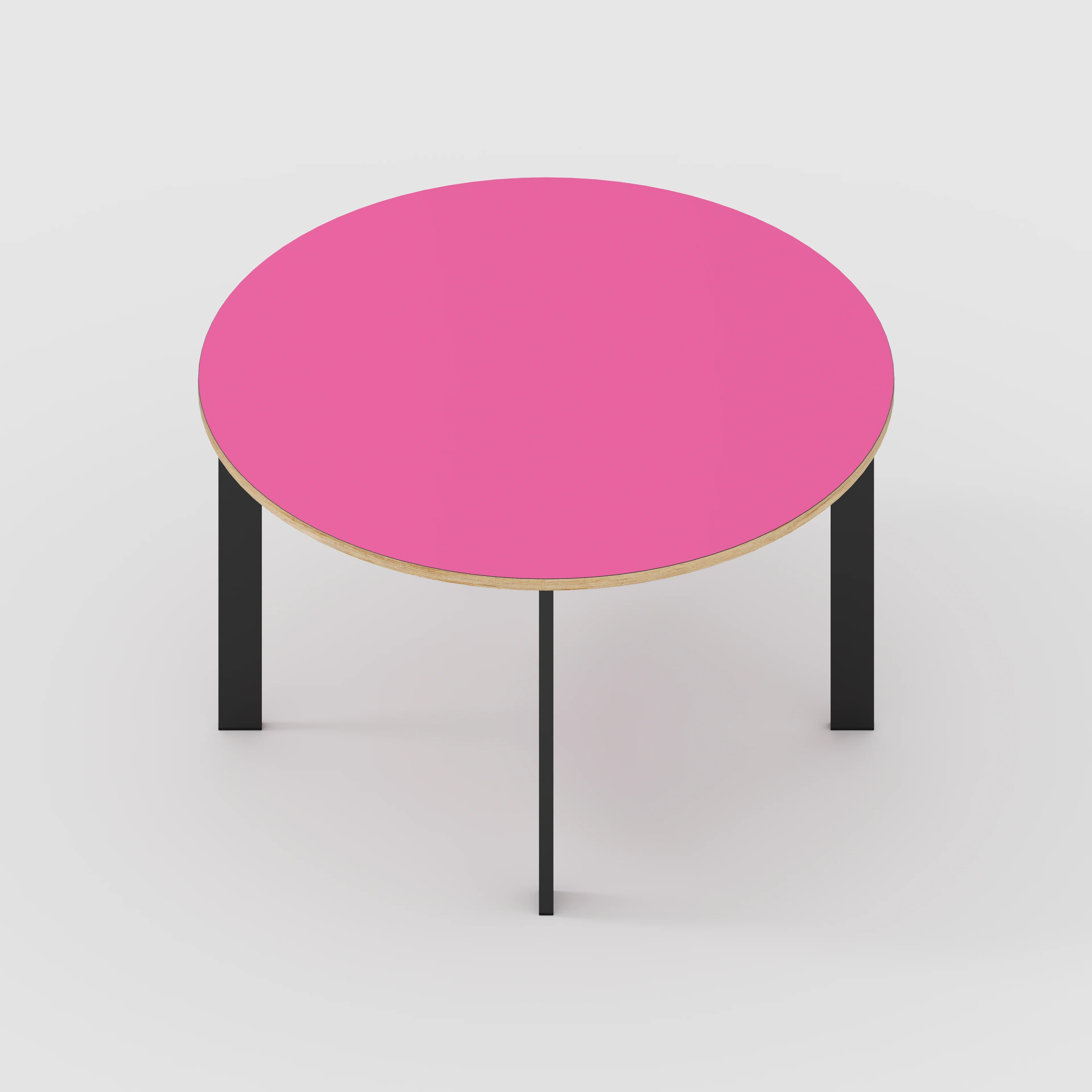 Plywood Round Table with Black Rectangular Single Pin Legs - Formica Juicy Pink - 1200(dia) x 735(h) - Image 5