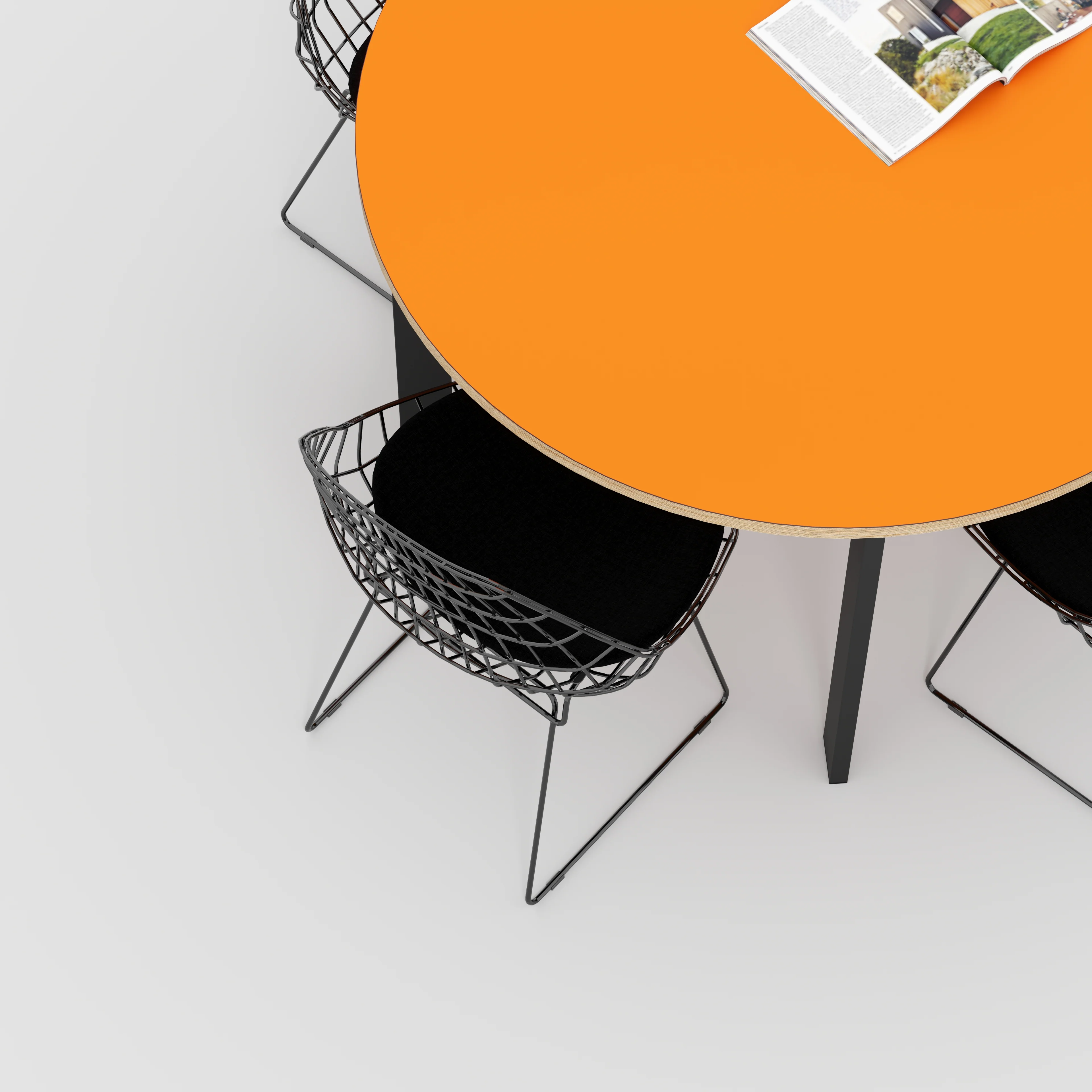 Plywood Round Table with Black Rectangular Single Pin Legs - Formica Levante Orange - 1200(dia) x 735(h) - Image 3