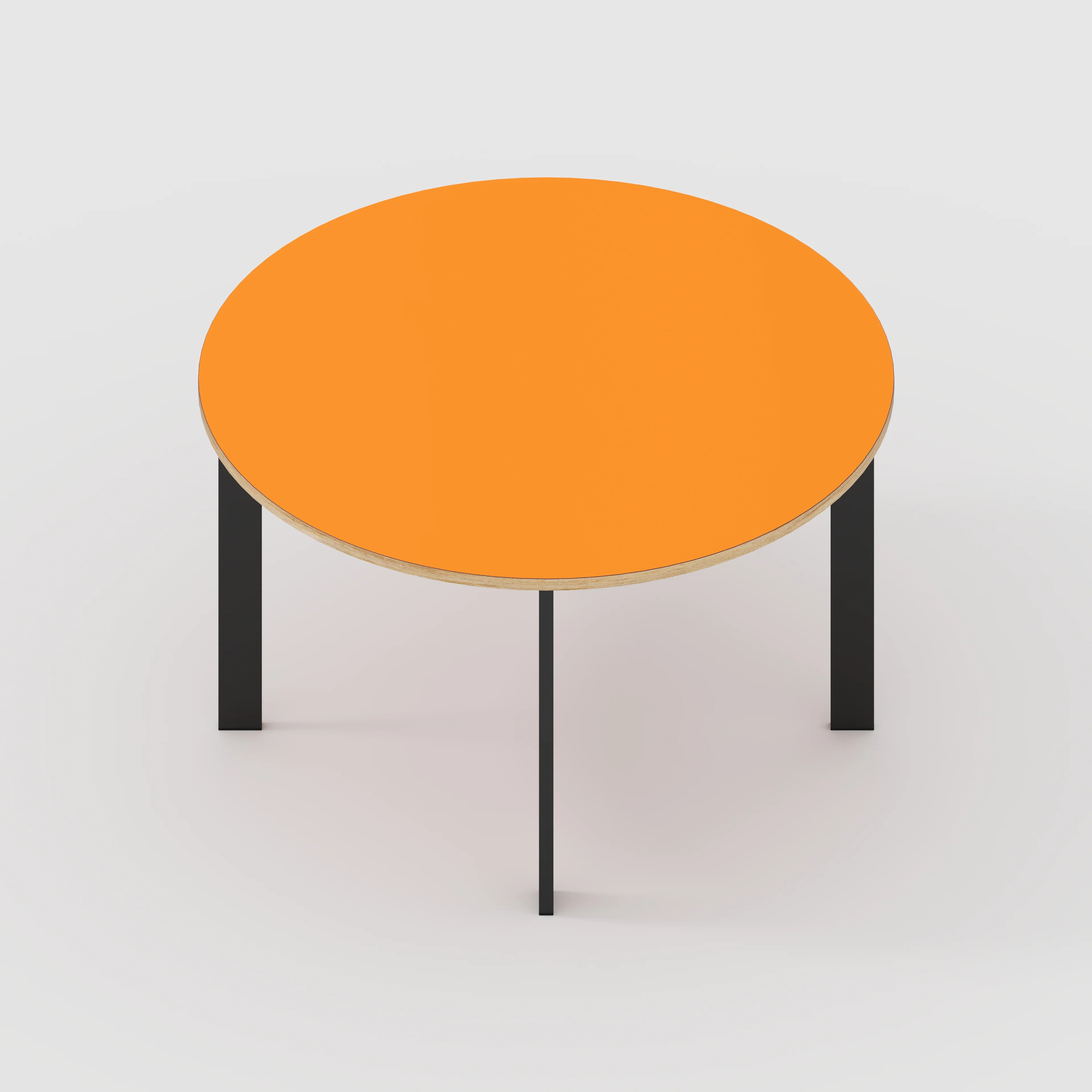 Plywood Round Table with Black Rectangular Single Pin Legs - Formica Levante Orange - 1200(dia) x 735(h) - Image 5