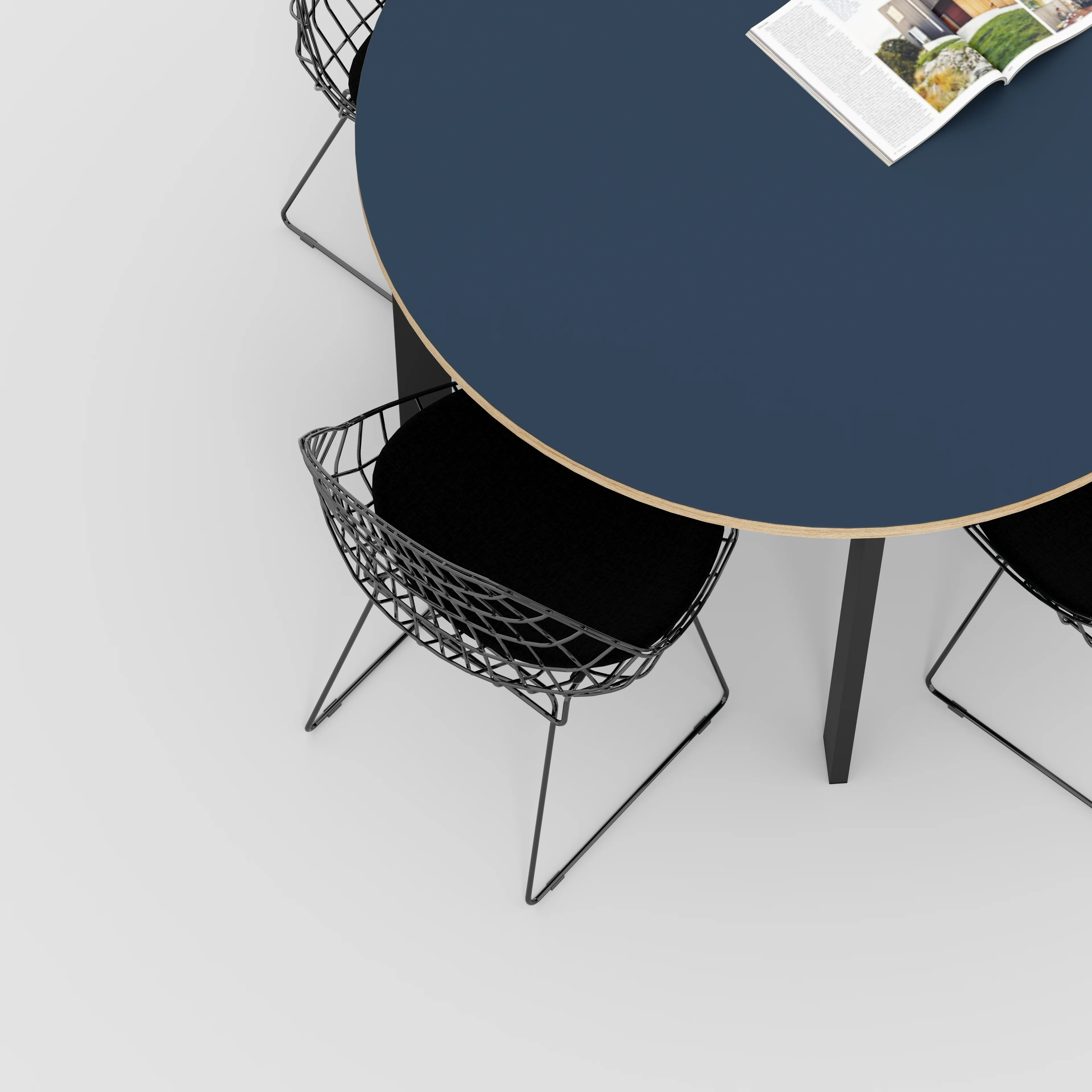 Plywood Round Table with Black Rectangular Single Pin Legs - Formica Night Sea Blue - 1200(dia) x 735(h) - Image 3