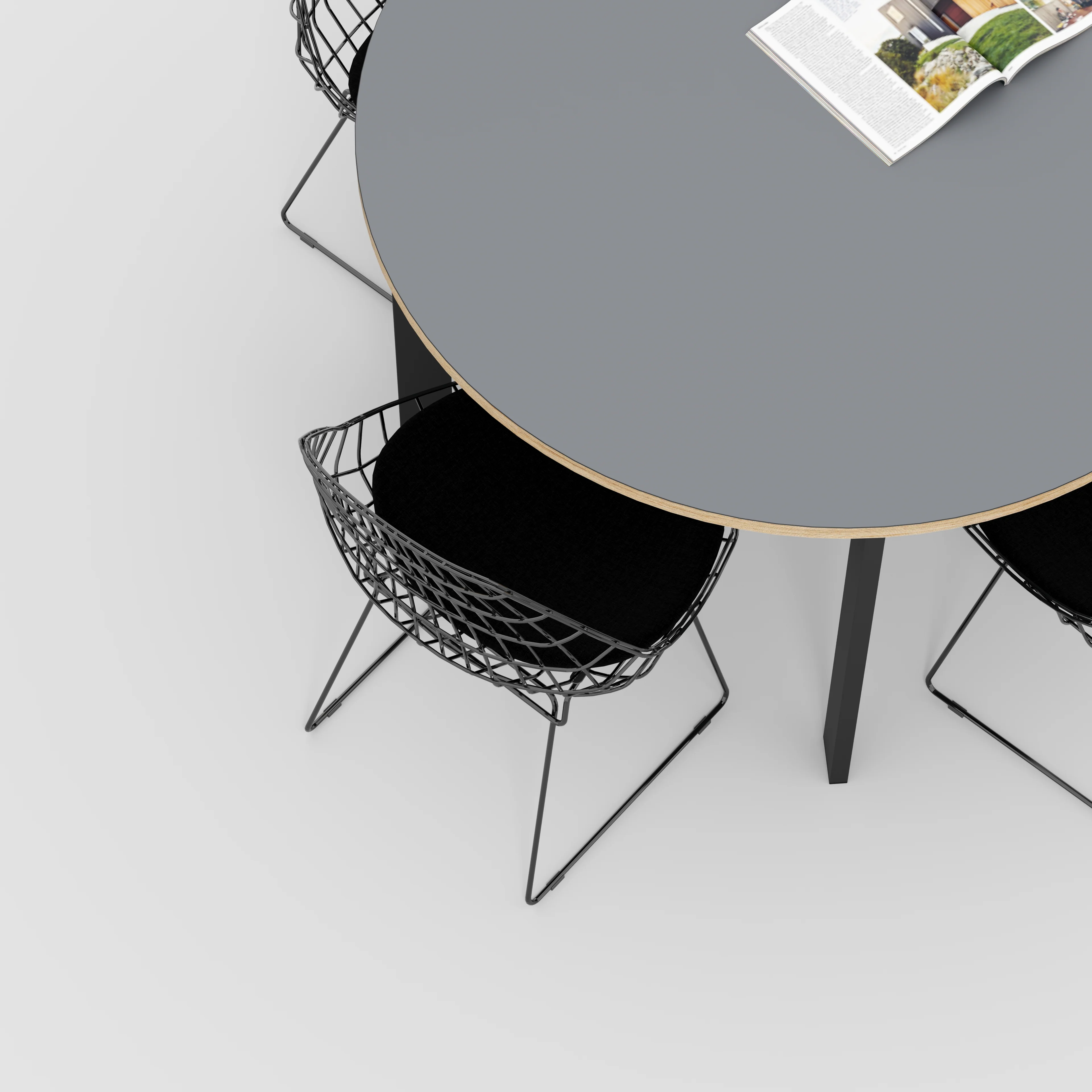 Plywood Round Table with Black Rectangular Single Pin Legs - Formica Tornado Grey - 1200(dia) x 735(h) - Image 3