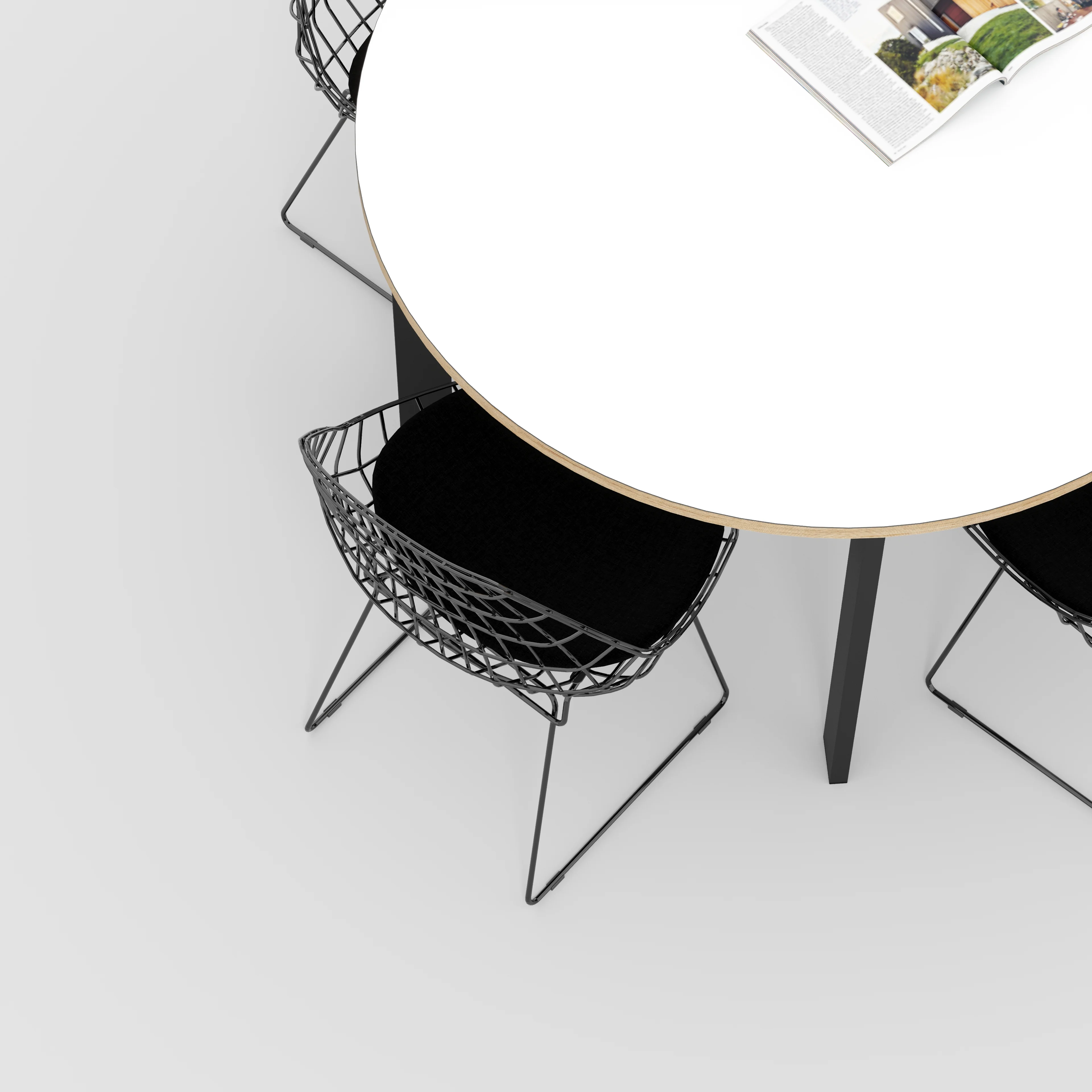 Plywood Round Table with Black Rectangular Single Pin Legs - Formica White - 1200(dia) x 735(h) - Image 3