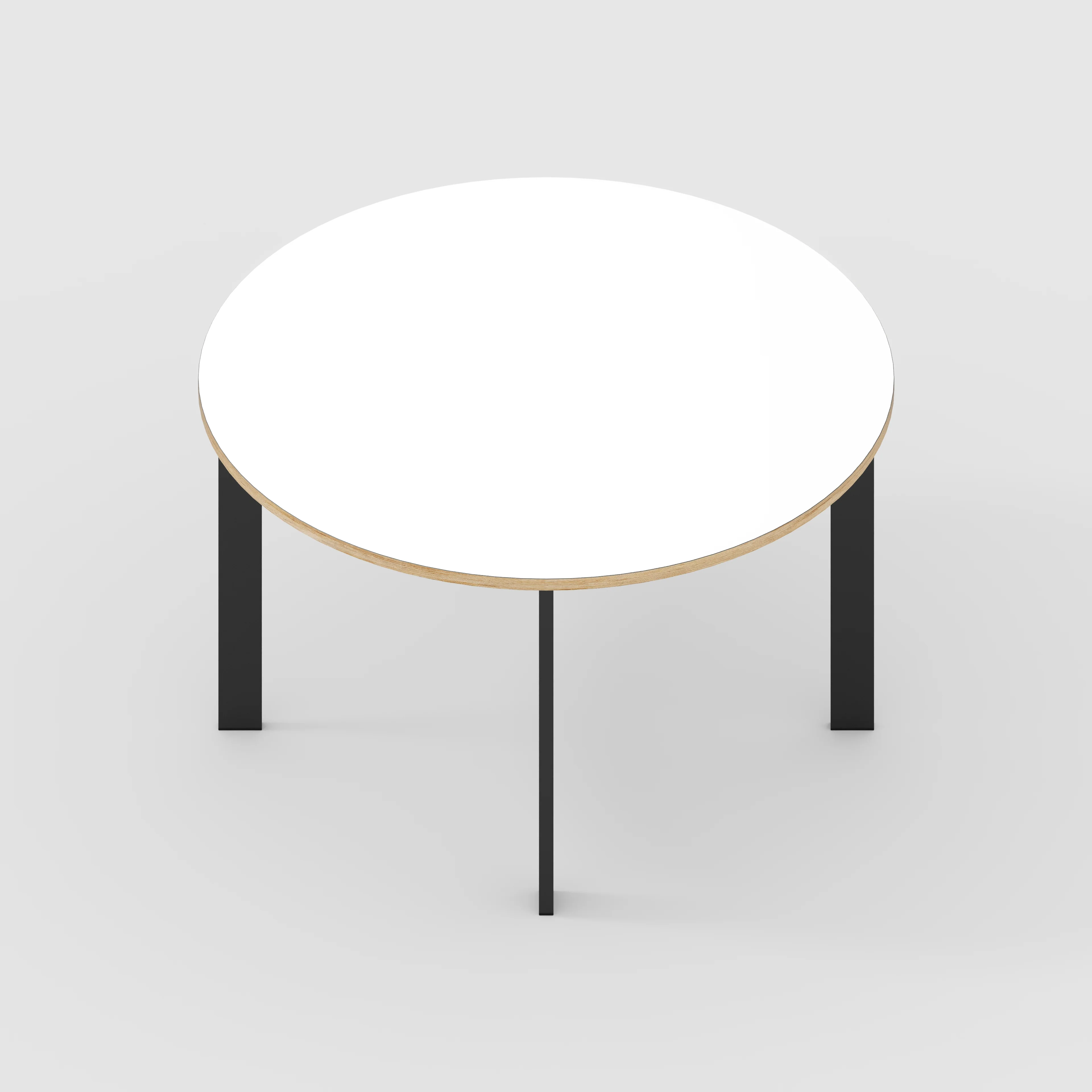 Plywood Round Table with Black Rectangular Single Pin Legs - Formica White - 1200(dia) x 735(h) - Image 5