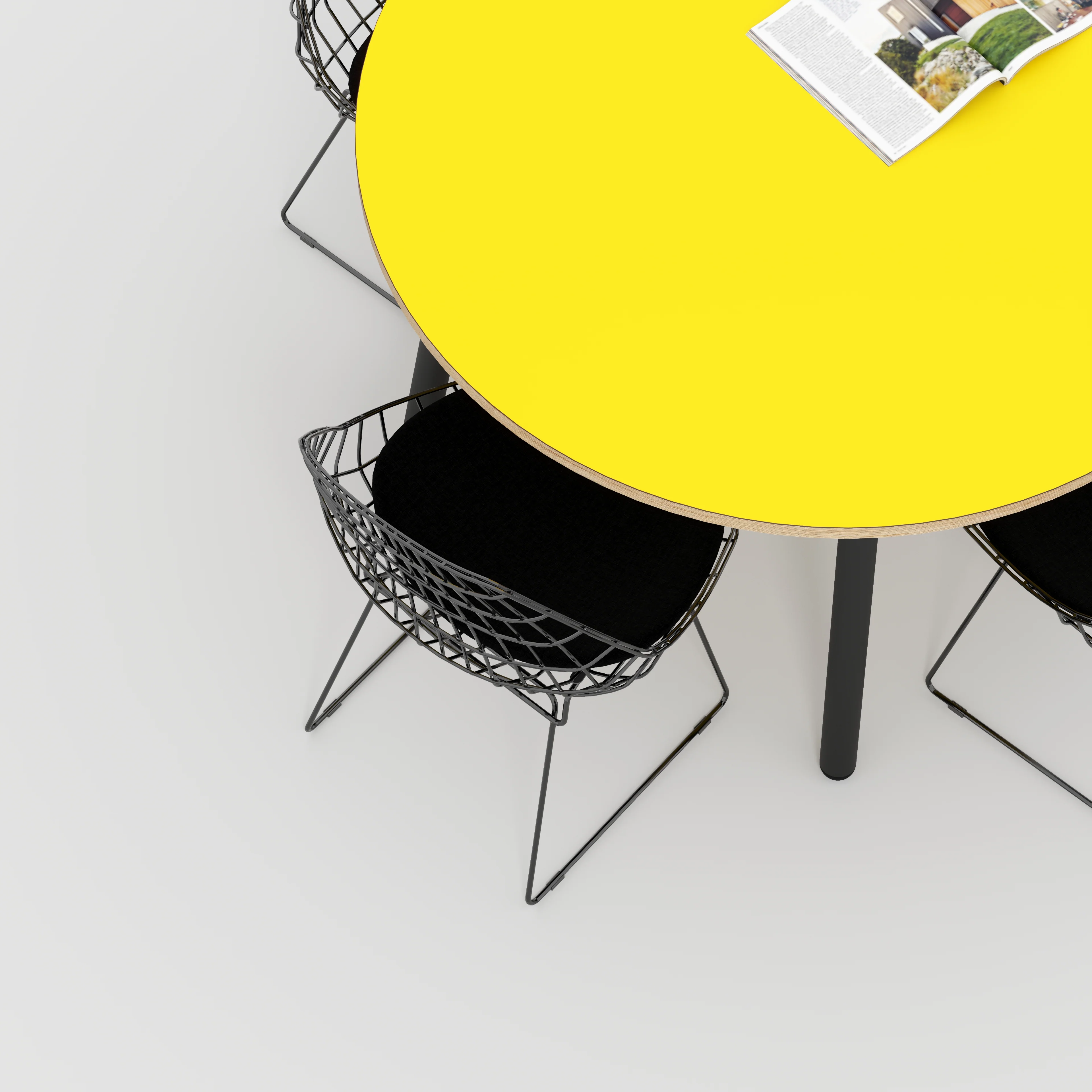 Plywood Round Table with Black Round Single Pin Legs - Formica Chrome Yellow - 1200(dia) x 735(h) - Image 3
