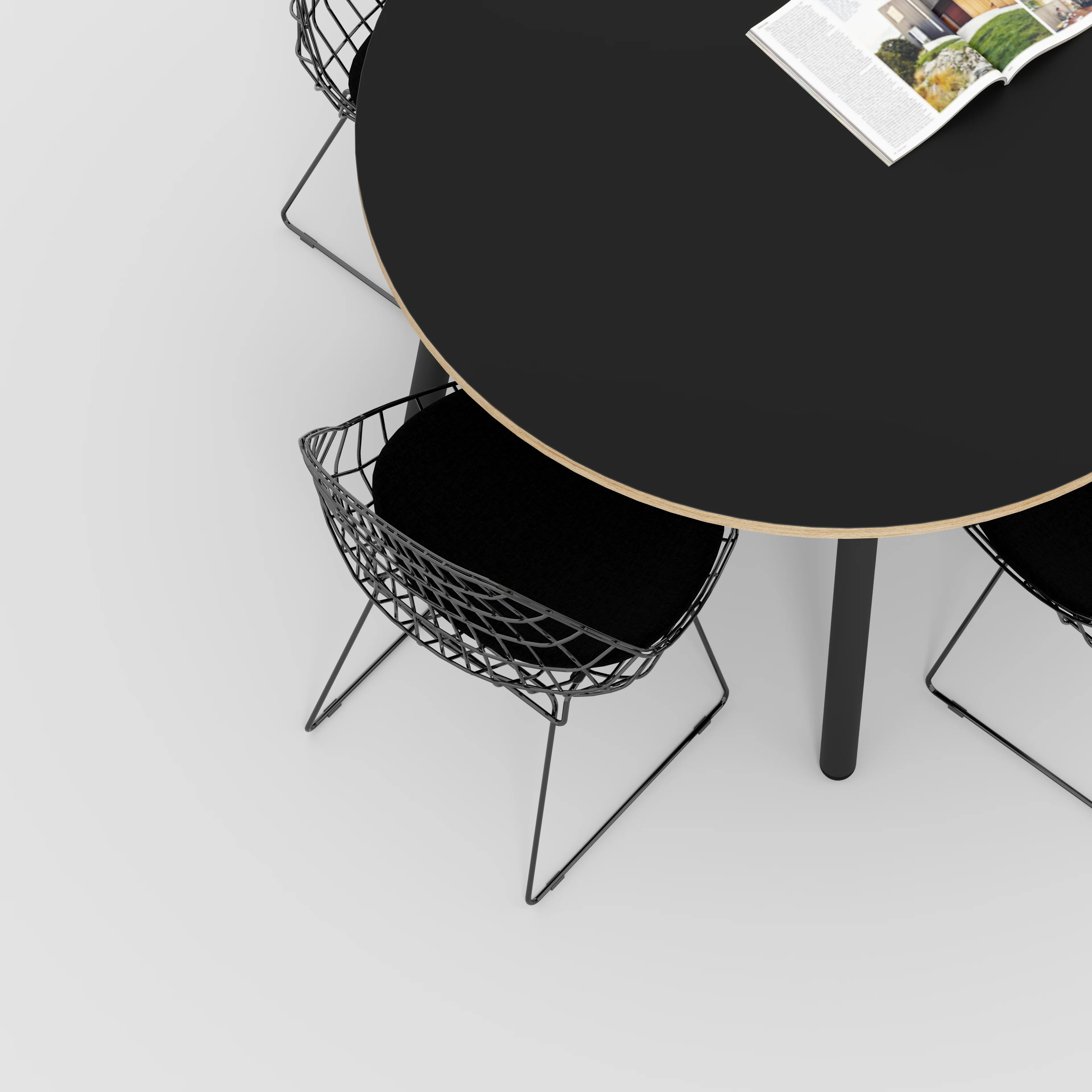Plywood Round Table with Black Round Single Pin Legs - Formica Diamond Black - 1200(dia) x 735(h) - Image 3