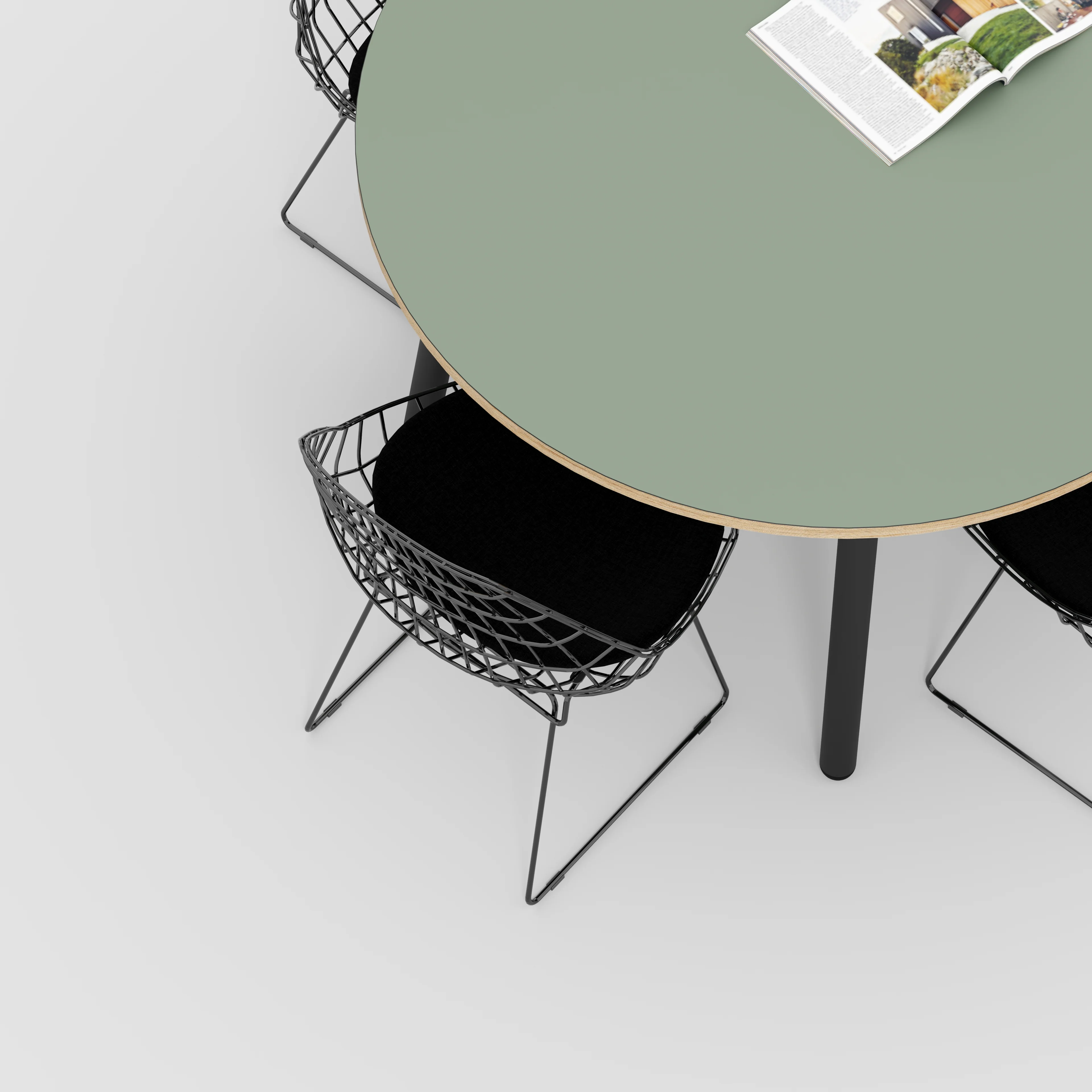 Plywood Round Table with Black Round Single Pin Legs - Formica Green Slate - 1200(dia) x 735(h) - Image 3