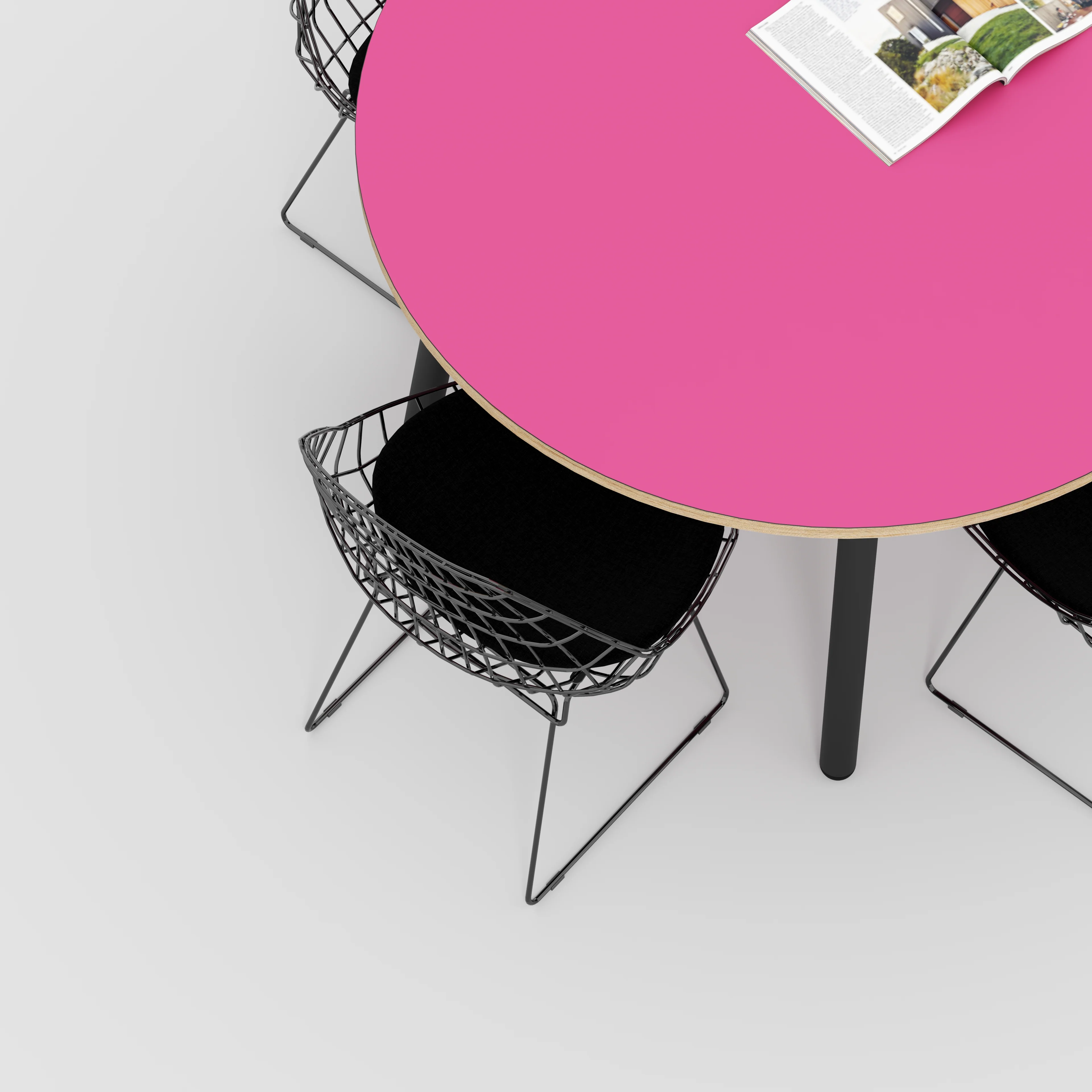 Plywood Round Table with Black Round Single Pin Legs - Formica Juicy Pink - 1200(dia) x 735(h) - Image 3