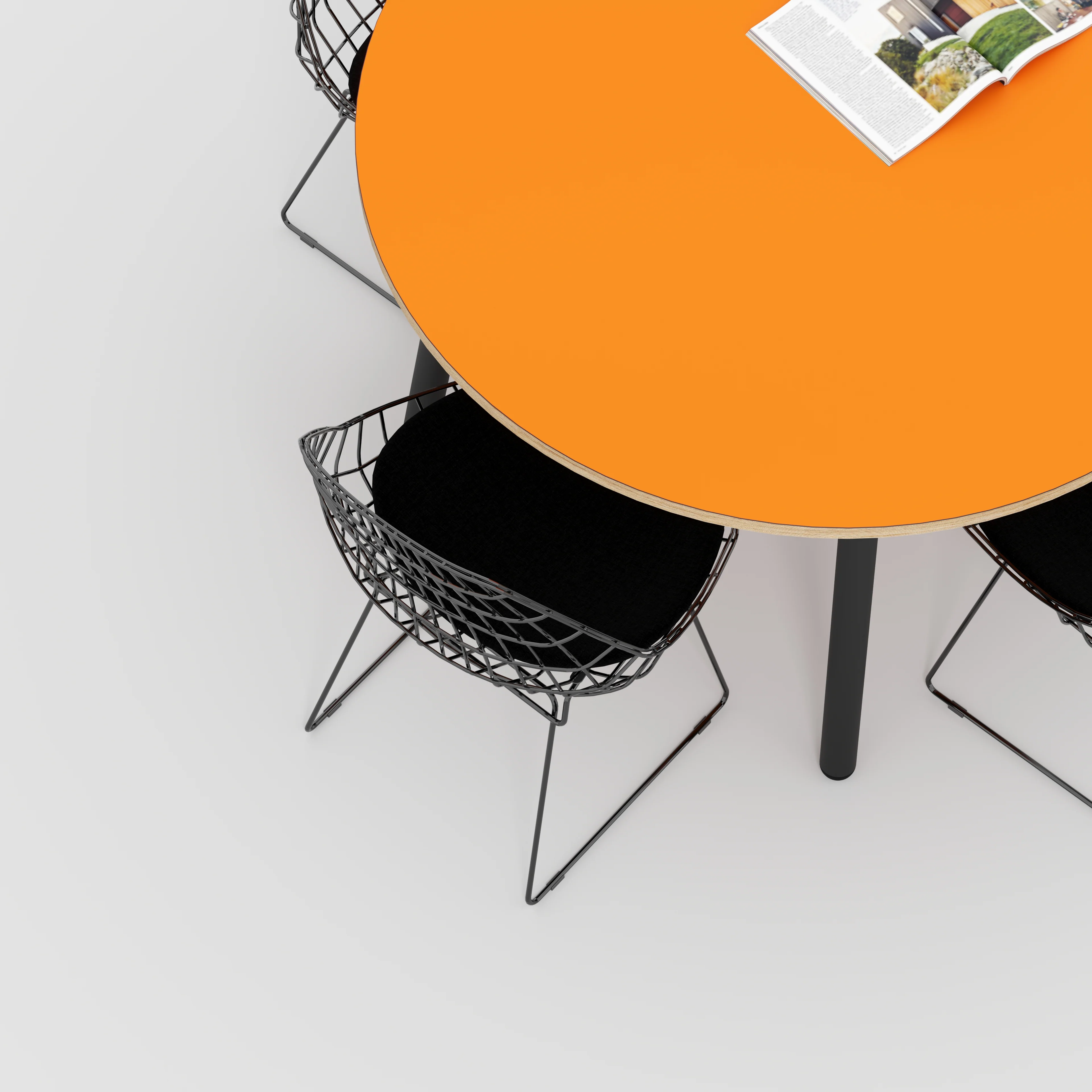 Plywood Round Table with Black Round Single Pin Legs - Formica Levante Orange - 1200(dia) x 735(h) - Image 3
