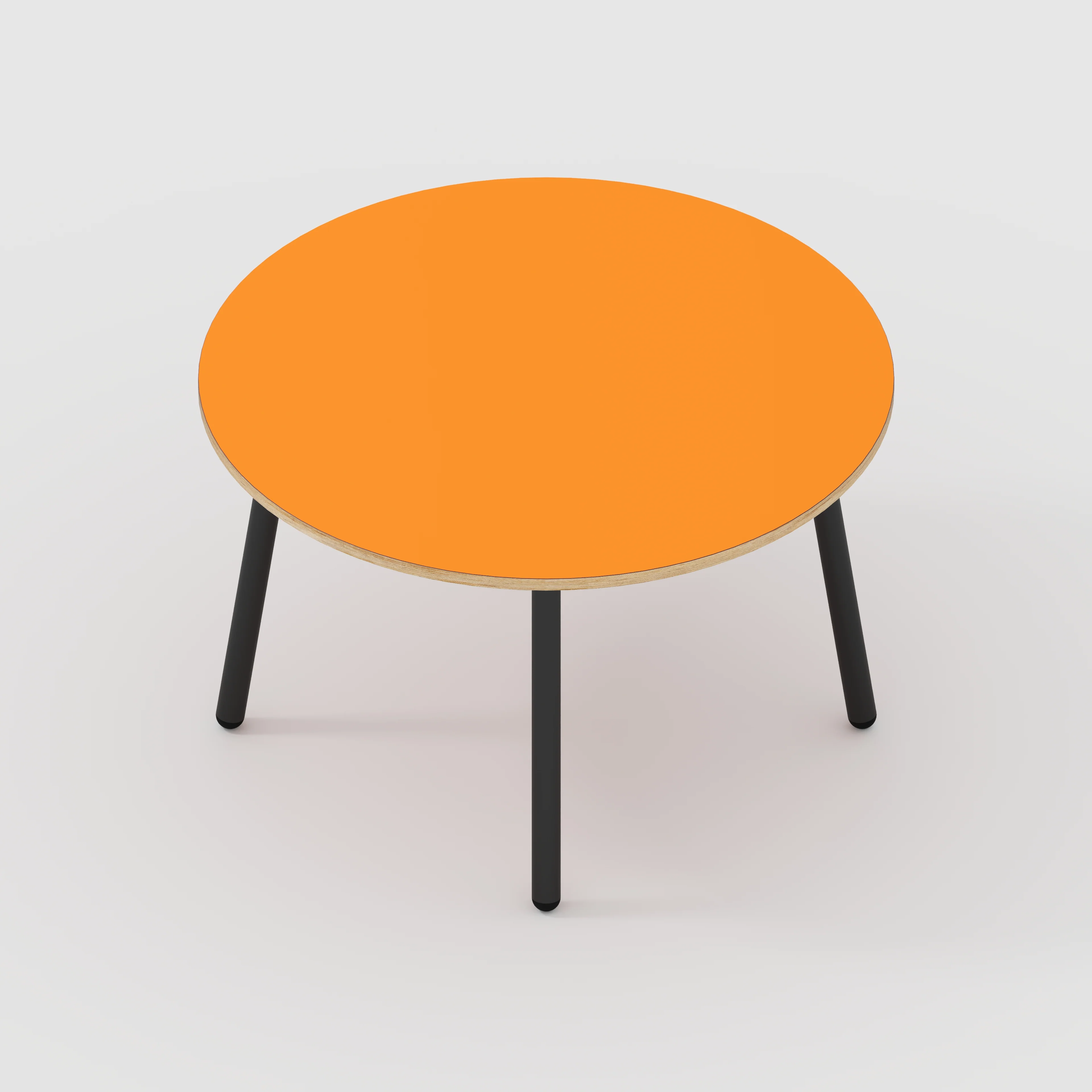 Plywood Round Table with Black Round Single Pin Legs - Formica Levante Orange - 1200(dia) x 735(h) - Image 5