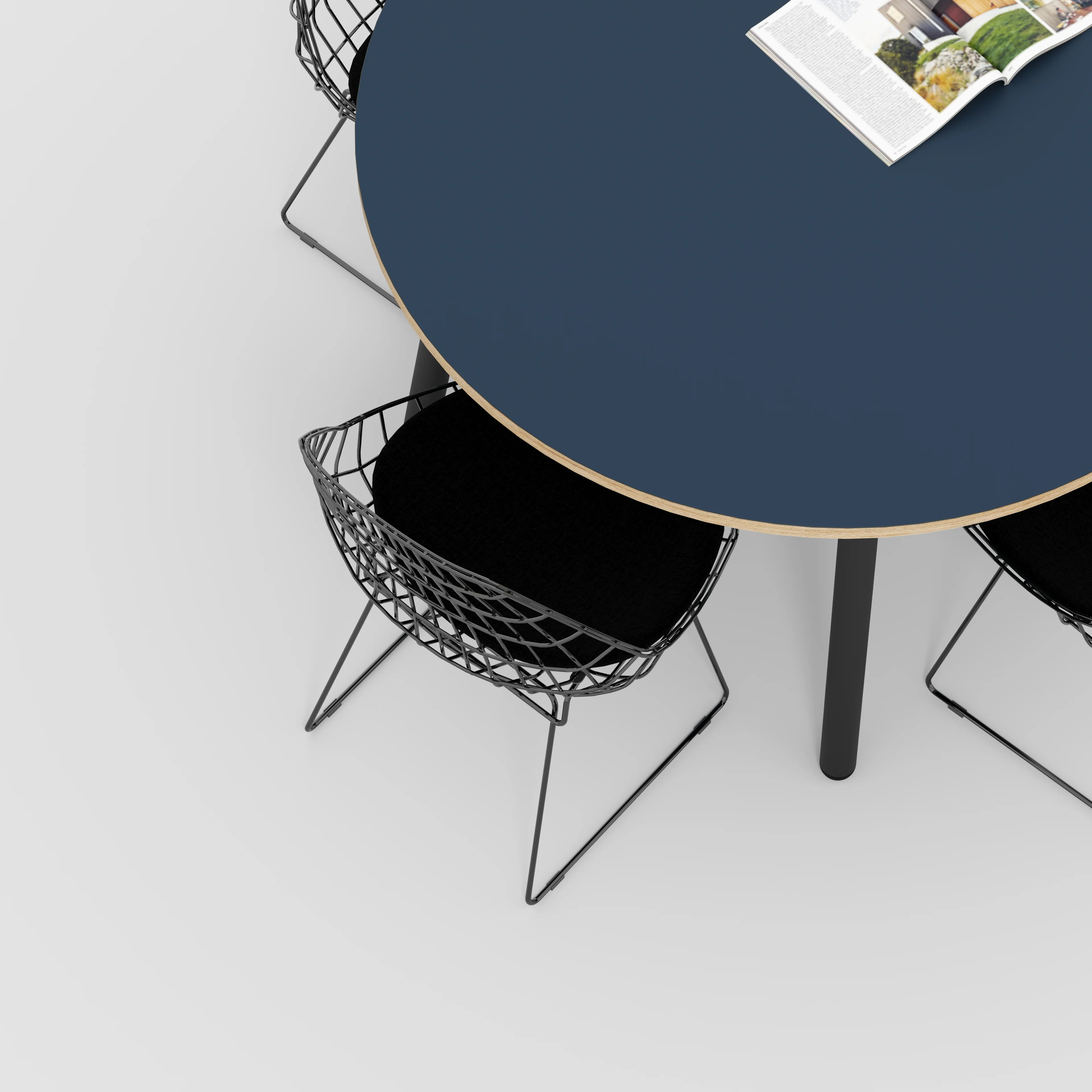 Plywood Round Table with Black Round Single Pin Legs - Formica Night Sea Blue - 1200(dia) x 735(h) - Image 3
