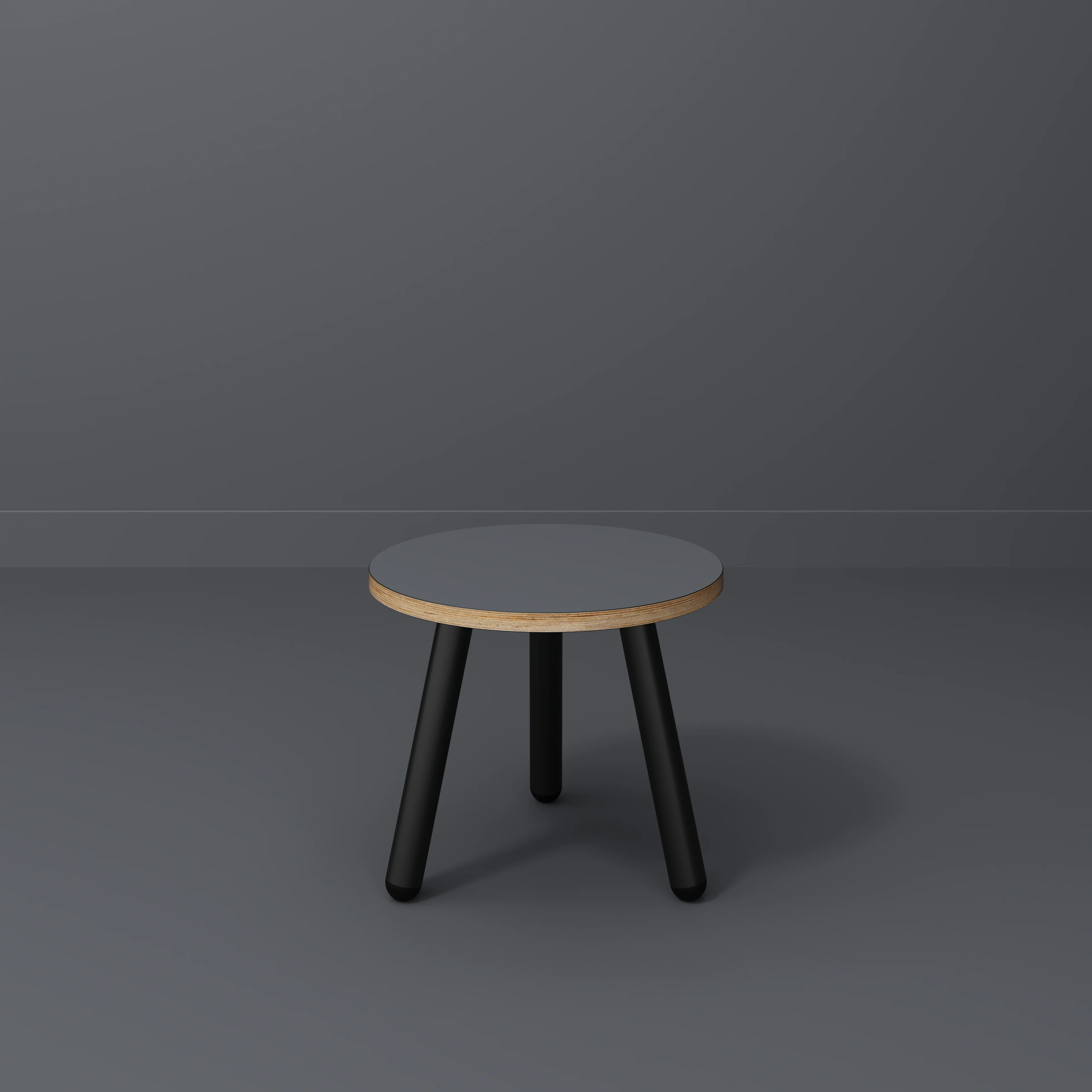 Plywood Round Side Table with Black Round Single Pin Legs - Formica Tornado Grey - 500(w) x 500(d) x 425(h) - Image 2