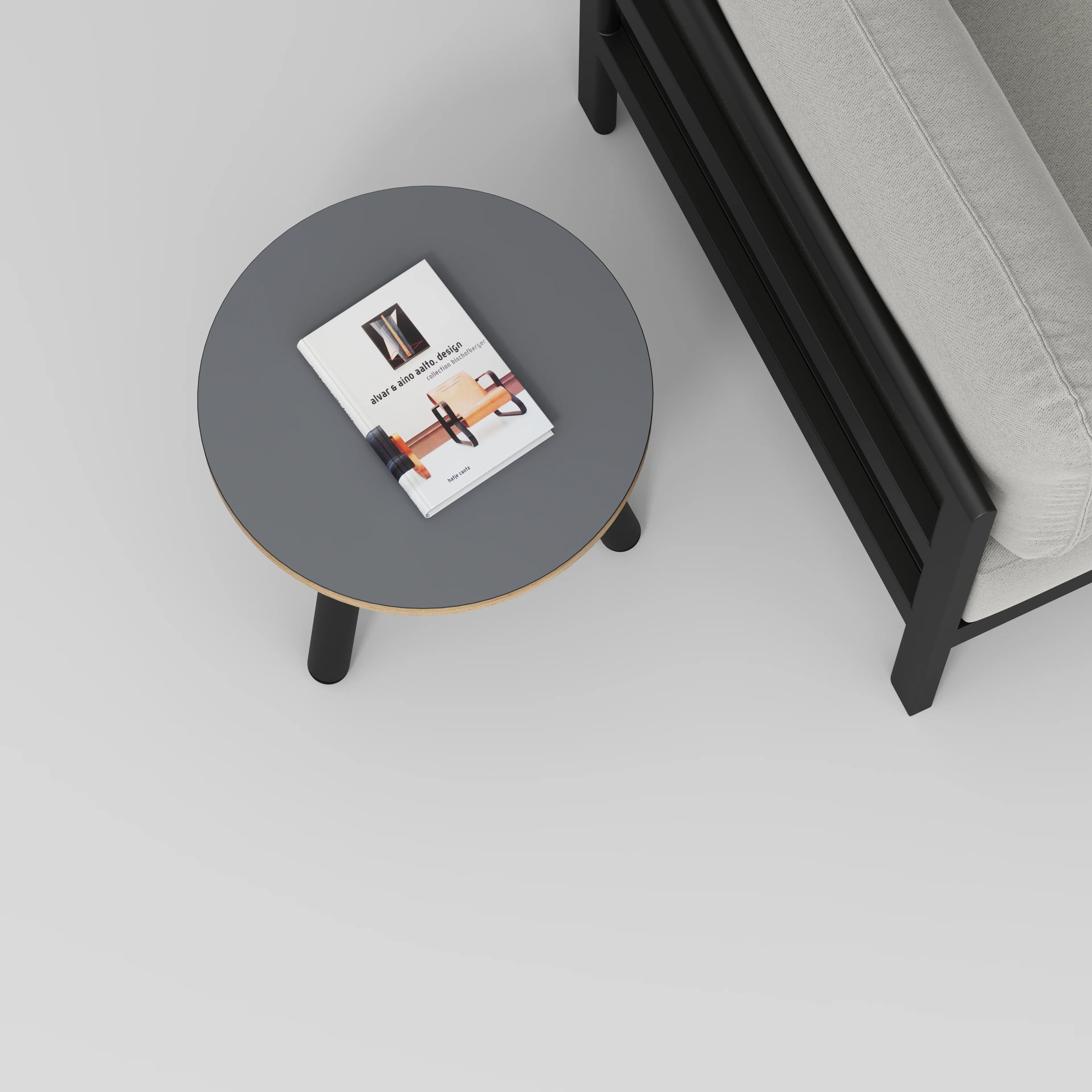 Plywood Round Side Table with Black Round Single Pin Legs - Formica Tornado Grey - 500(w) x 500(d) x 425(h) - Image 3