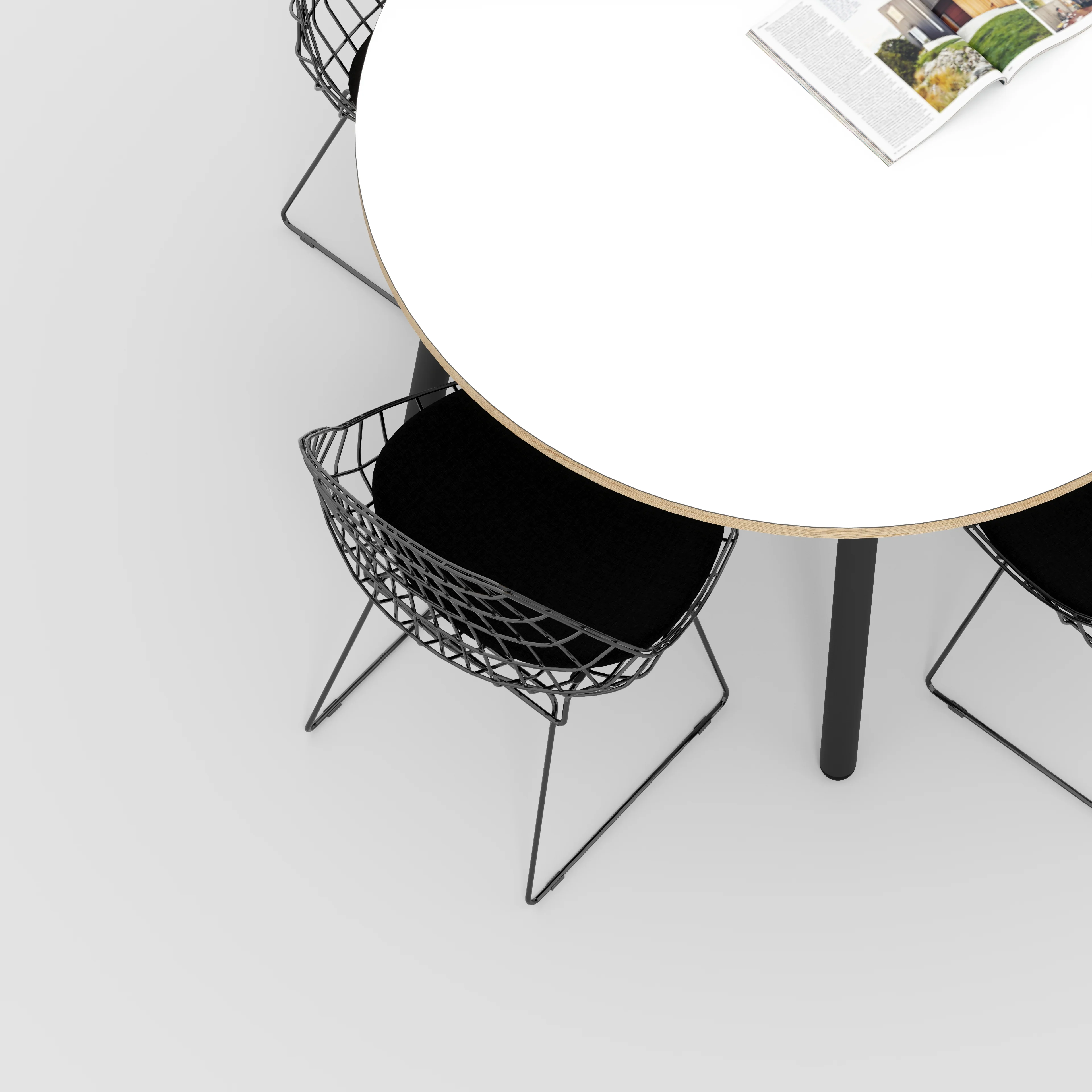 Plywood Round Table with Black Round Single Pin Legs - Formica White - 1200(dia) x 735(h) - Image 3