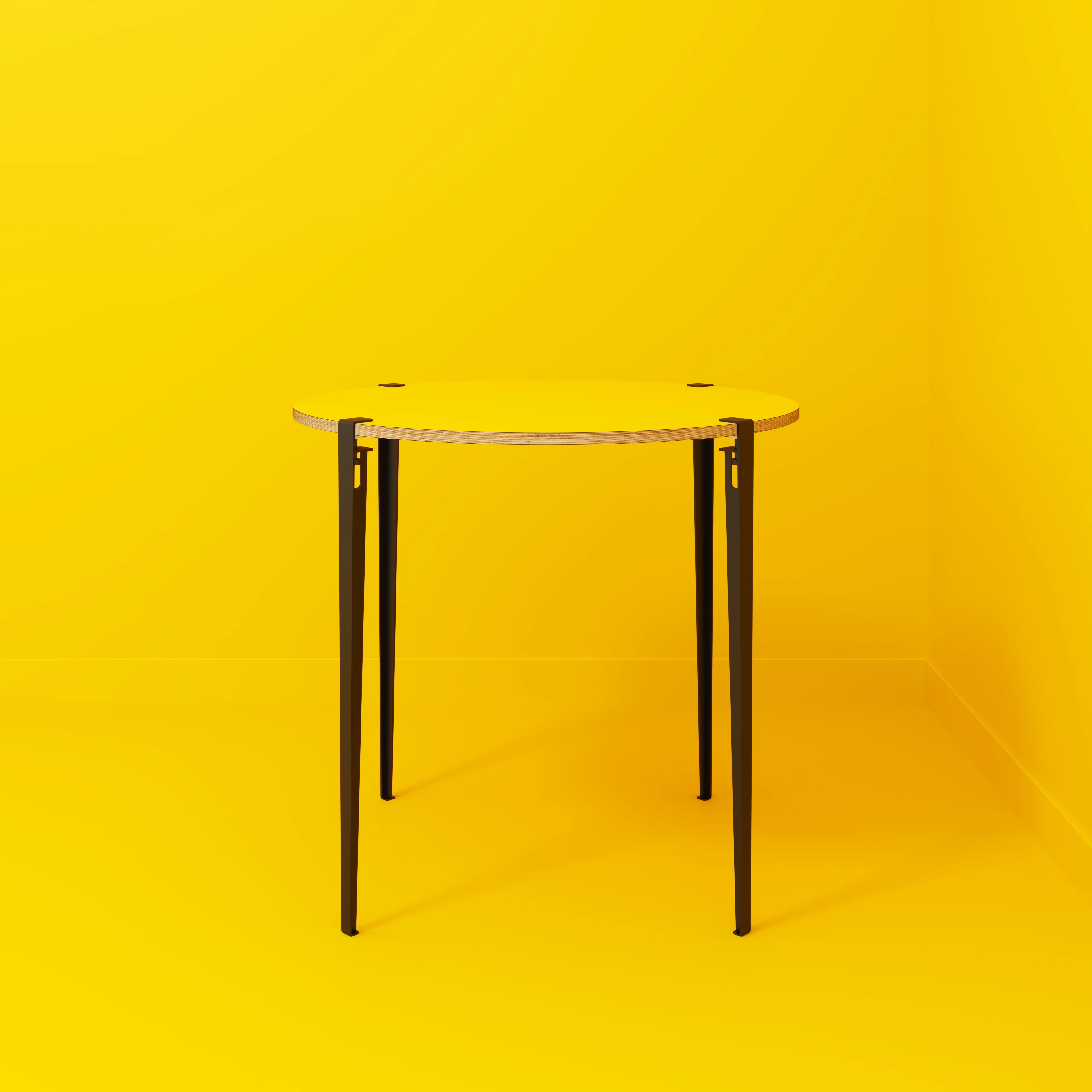 Plywood Round Table with Black Tiptoe Legs - Formica Chrome Yellow - 1200(dia) x 1100(h) - Image 2